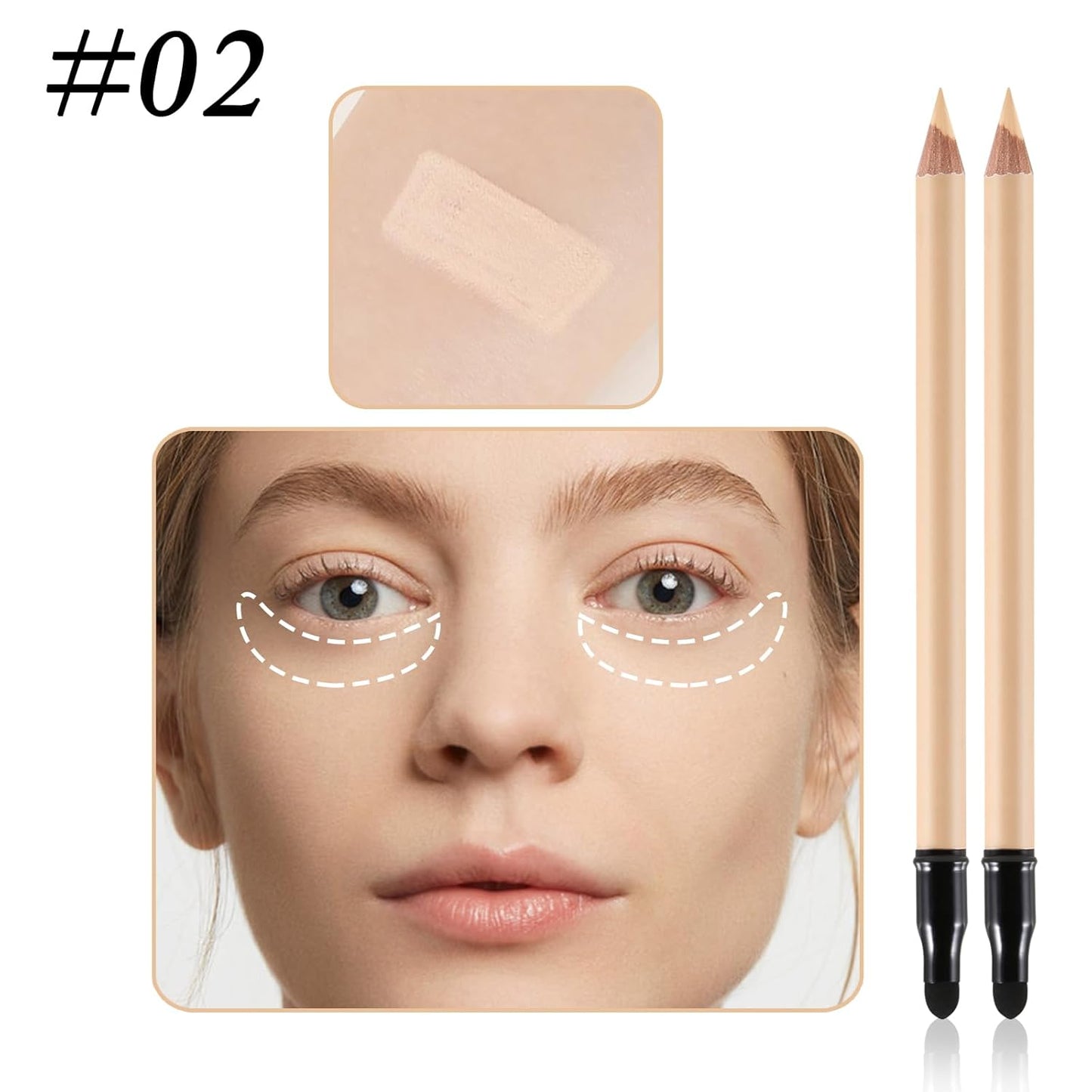2pcs Concealer Pencil with Sponge,Full Coverage,Waterproof Under Eye Concealer Stick for Dark Circles,Blemishes,Aging Spots,Acne,Freckles