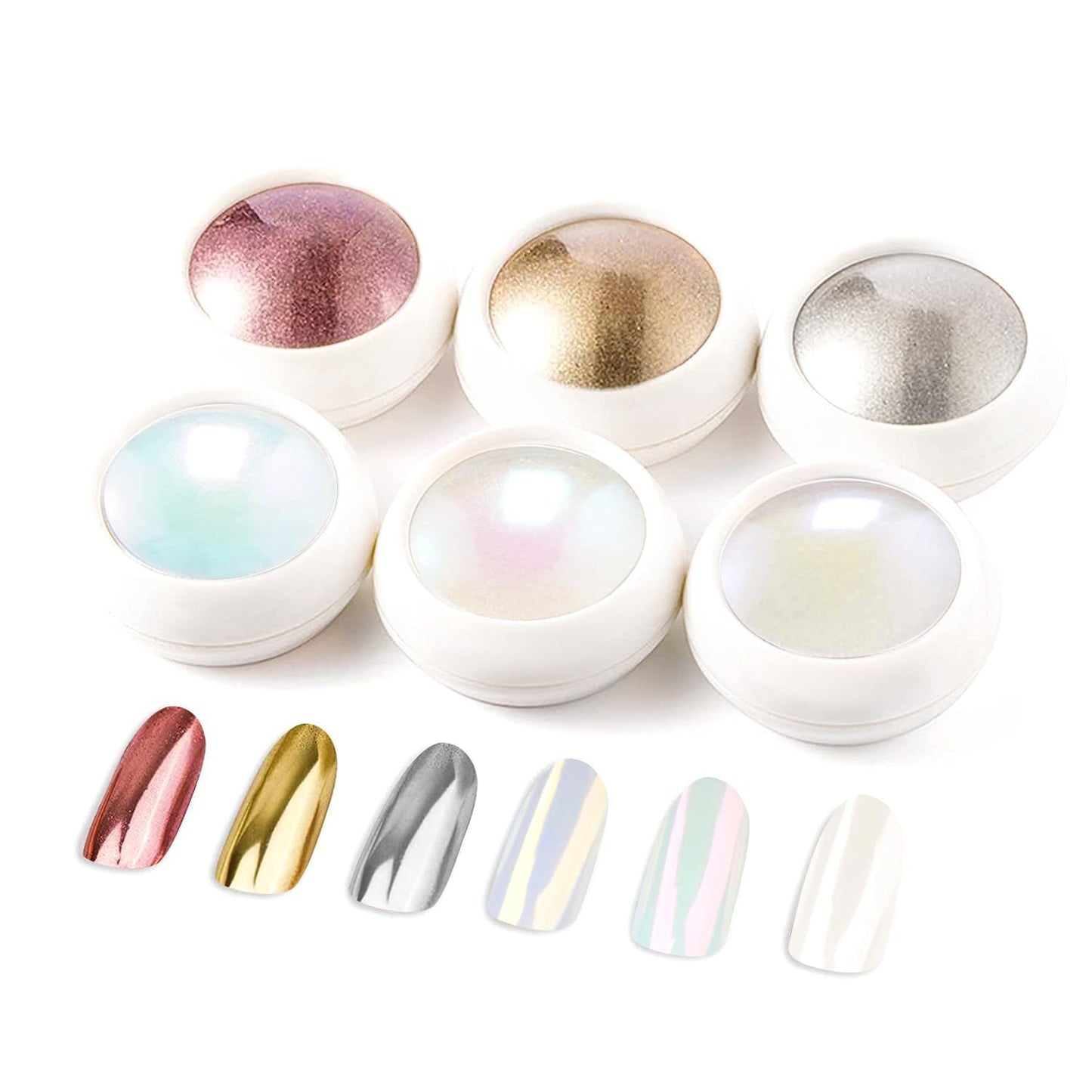 Chrome Nail Powder BISHENGYF - Iridescent Aurora Mermaid White Pearl Chrome Nail Powder Mirror Effect Metallic Glod Silver Chrome Powder for Nail Art DIY Salon