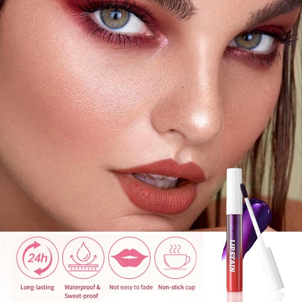 evpct 2Pcs Mauve Red & Nude Brwon Peel Off Lip Stain Tints, Matte Liquid Lipstick Lip Stain Long Lasting Waterproof for Women, Longwear Lipstick Peel Off Highly Pigmented Smudge-proof Easy to Apply