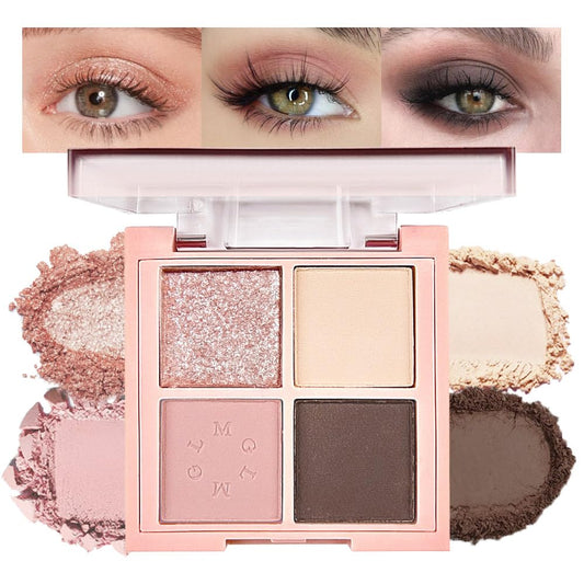 4Colors Eyeshadow Makeup Palette,Rose Gold Brown Natural Neutral Powde Eye Shadow Palette for Older Women,Long Lasting Naturing-Looking,Lightweight,Waterproof,Eye Makeup Kit Travel Size