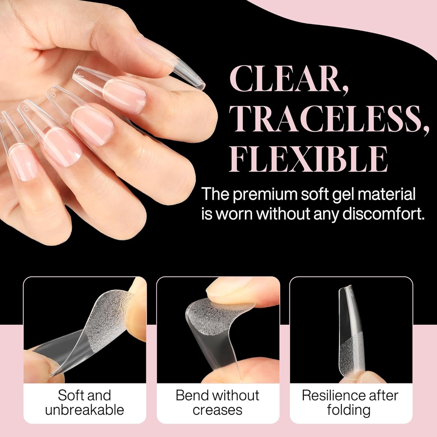 Long Coffin Nails Tips Full Cover Acrylic Nail Tips Pre-buff 240pcs Clear Coffin Fake Press On Nails No C Curve Easily DIY Art Nail Extensions Long-lasting, 12 Sizes Luckyfairy