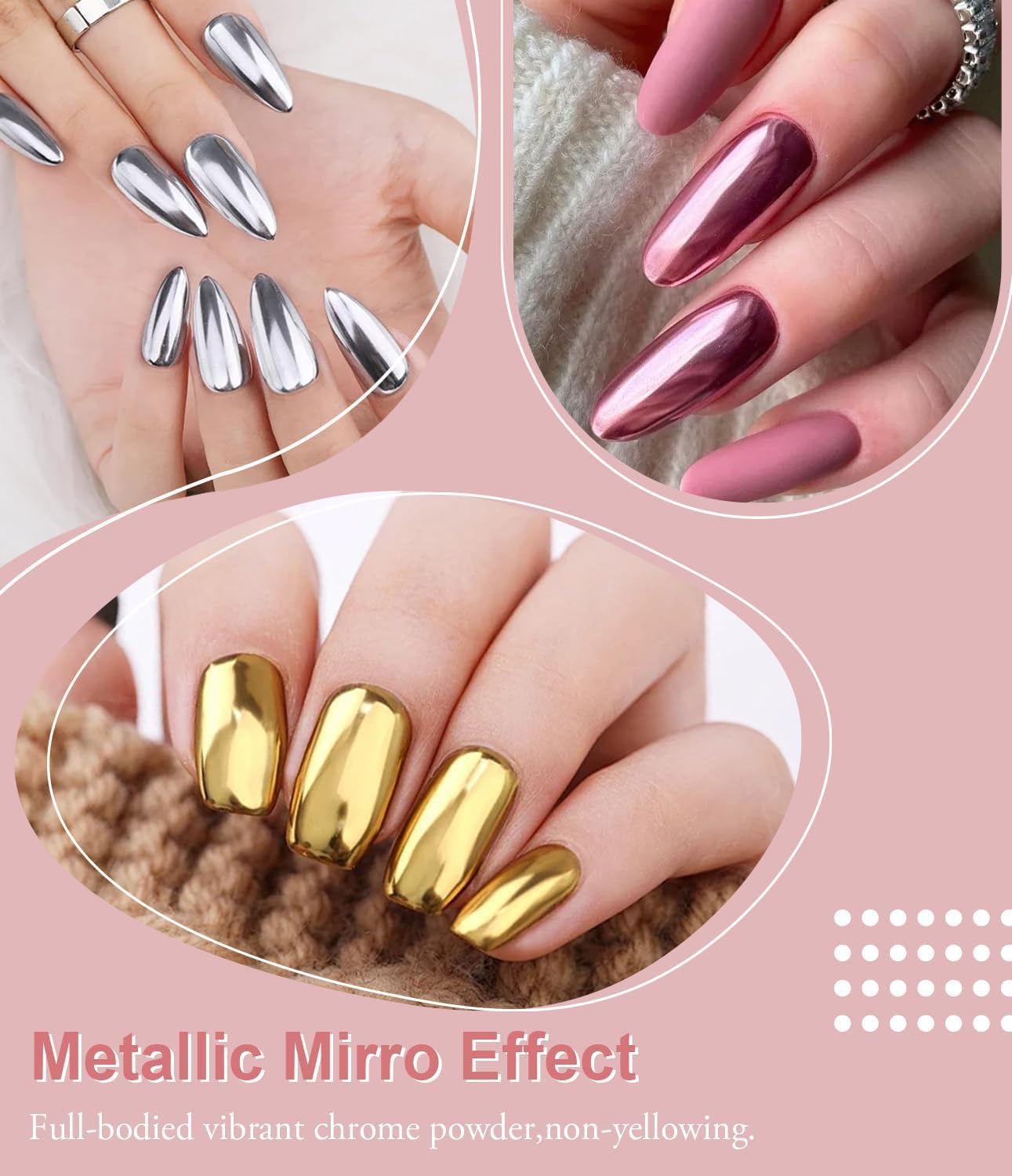Rose Gold Chrome Nail Powder: Metallic Mirror Powder Holographic Pigment Powder Silver Green Chrome Nail Powder for Nails Rose Gold Nail Chrome Powder for Nails Art DIY Decoration