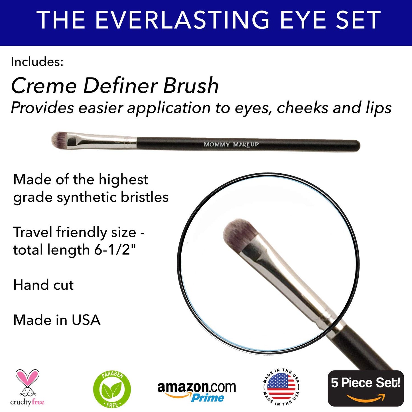 The Everlasting Eye 5 Piece Waterproof Makeup Set. Gel Eyeliner, Creme Eyeshadow, 2 brushes and Mesh Bag. Paraben-free, Talc-free, Cruelty-free. Cameo/Chocolate Kiss 2302