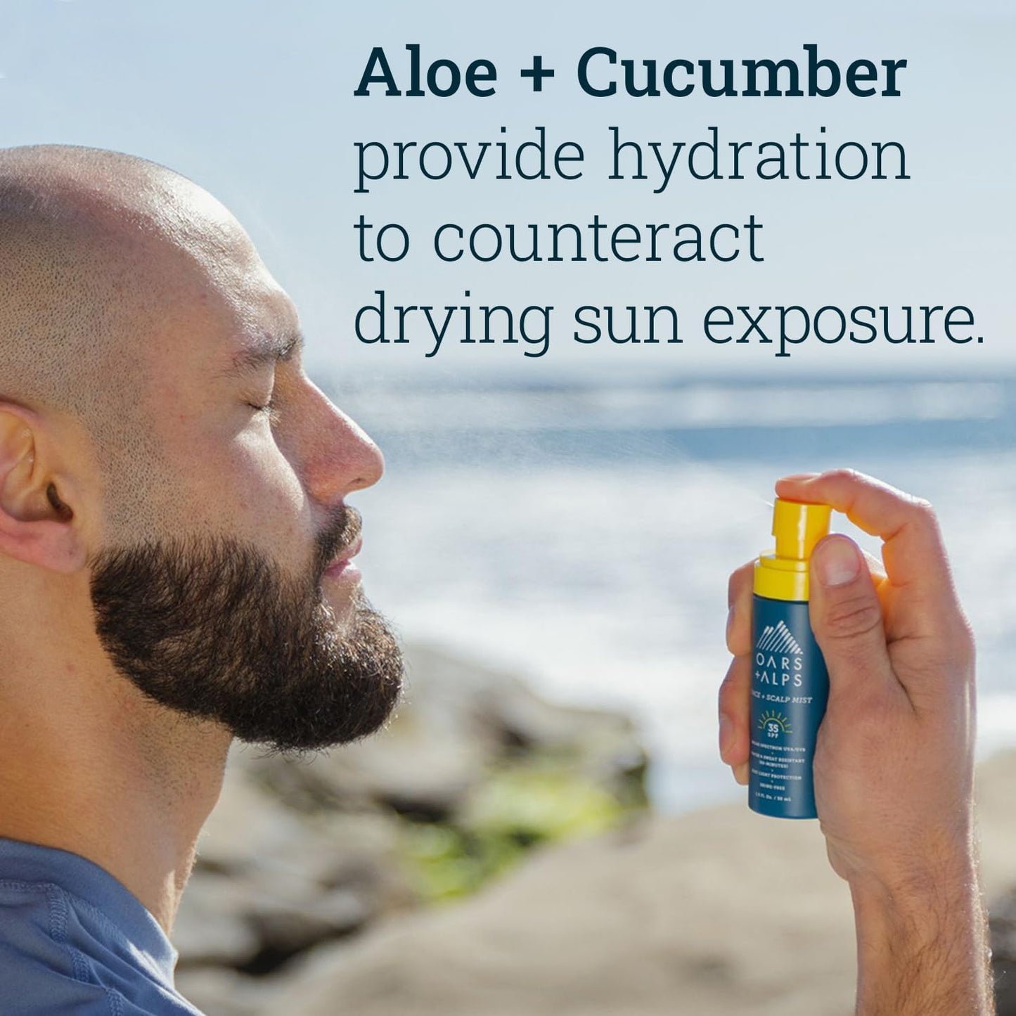 Oars + Alps Face & Scalp Sunscreen Spray Mist, SPF 35 Facial & Hair Sunscreen, Protects from Blue Light, Incfused with Aloe Vera + Cucumber, Water & Sweat Resistant, Summer Splash Scent, 2pk