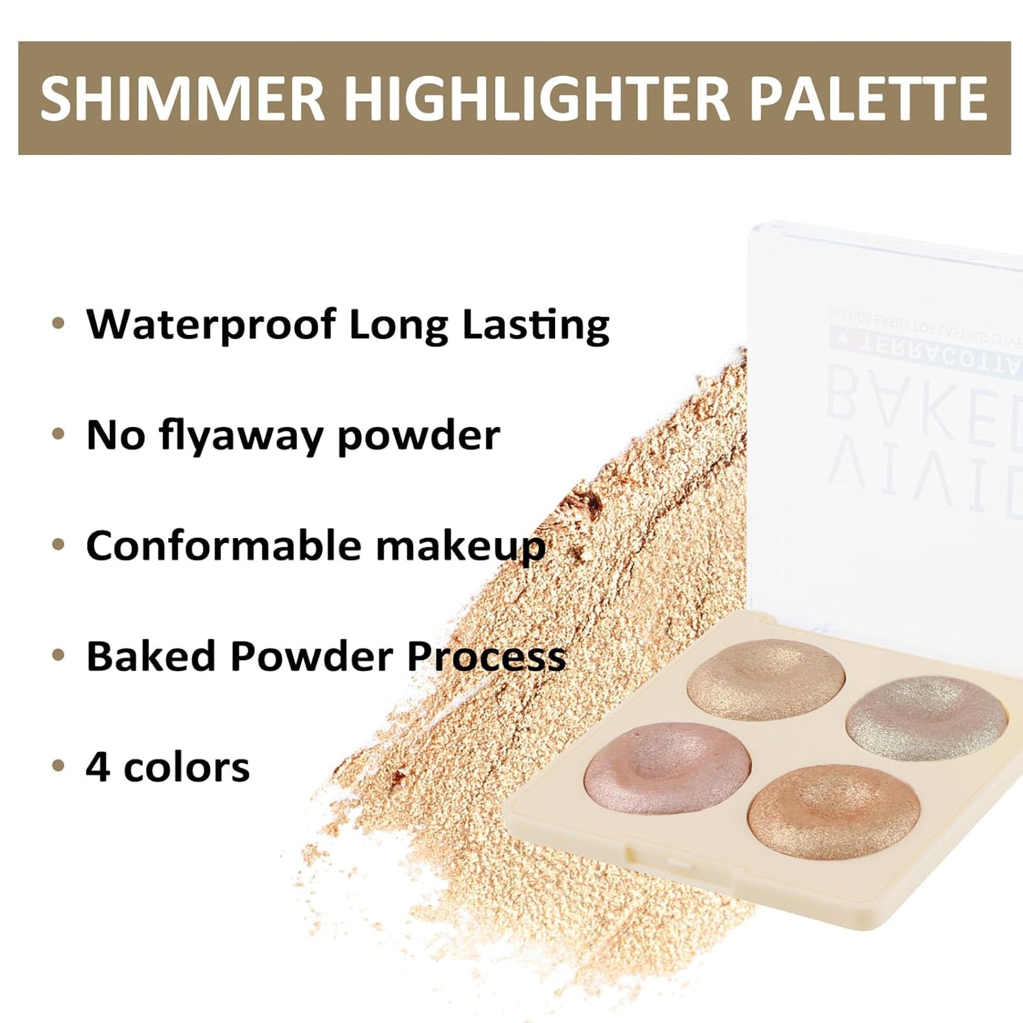 Boobeen 4 Color Highlighter Makeup Palette, Face Baked Powder Cheek Illuminator, Long Lasting Face Sculpting to Brighten Skin and Glowing