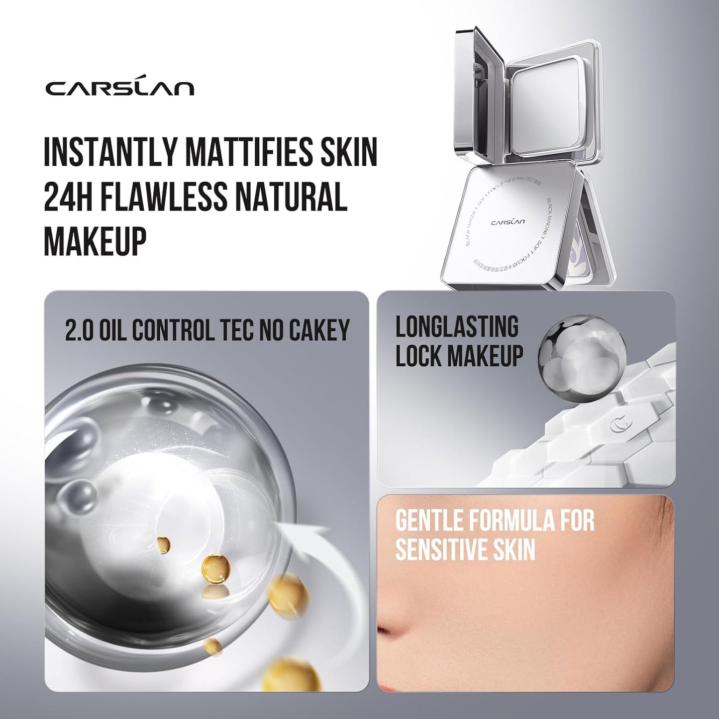 2.0 Black Magnet Soft Focus Powder, Waterproof Translucent Pressed Setting Powder, 24H Longlasting Talc-Free Face Powder, Oil Control Compact Makeup,03 Blue Purple For Sensitive Skin, 0.28Oz