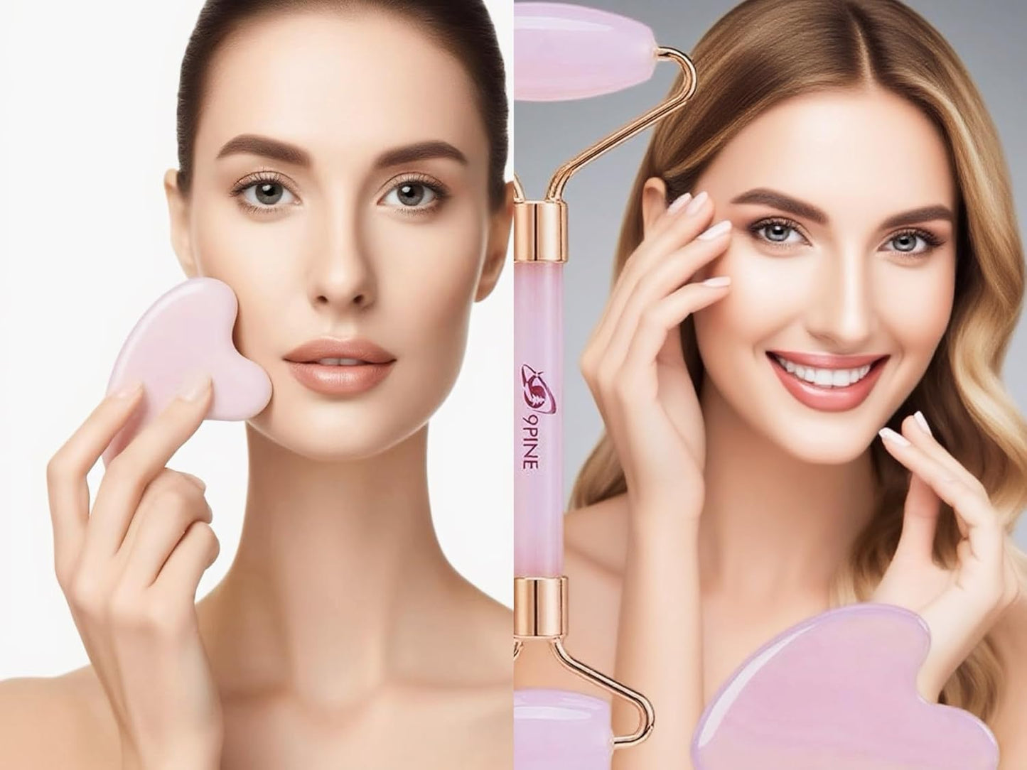 Jade Roller and Gua Sha Set, Face Massage Tools for Skincare,Facial Tools for Face, Neck, Eyes, for Enhanced Lymphatic Drainage, Self Care Gift for Men Women(Pink)