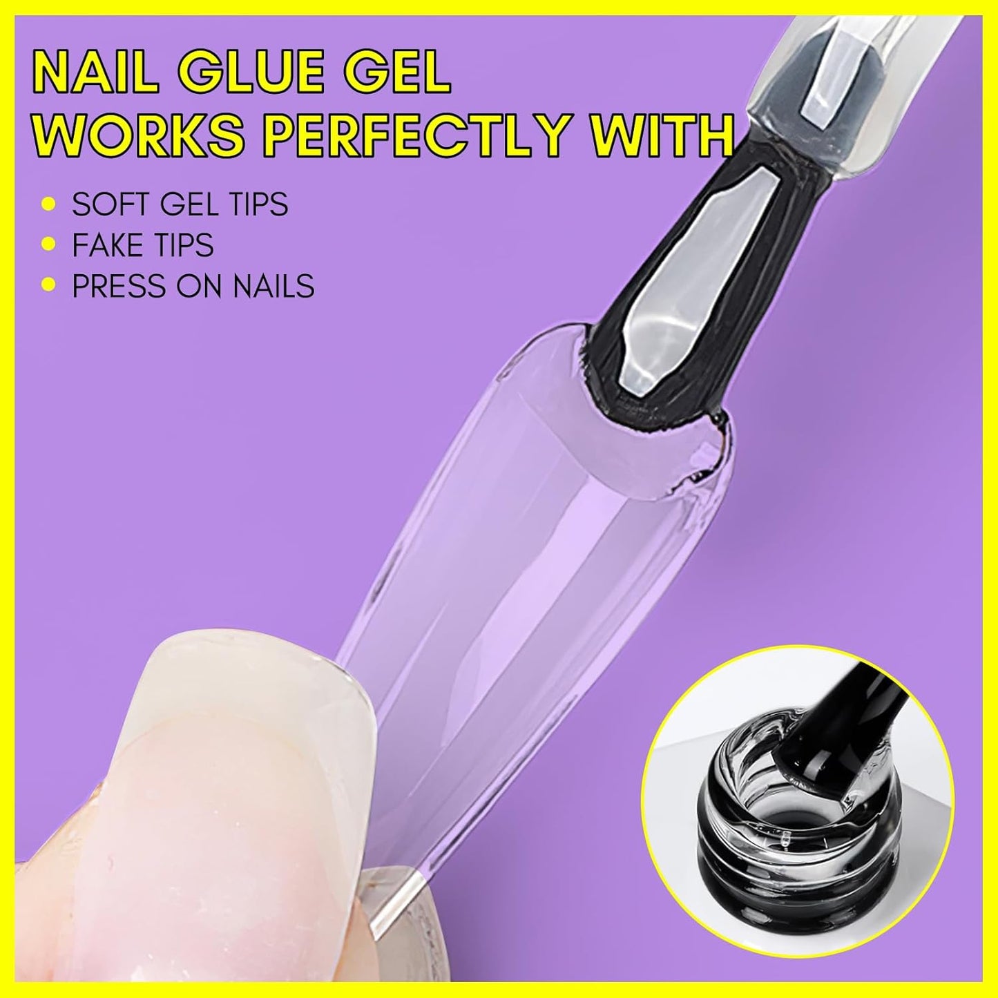 Makartt Gel Nail Glue: 3 in 1 Nail Glue Acrylic Nails Extension Super Strong Adhesive Bond Long Lasting Brush on Glues for Tips, Base Coat & Slip Solution, & Stick Rhinestone, Curing Needed, 2pcs 15ml