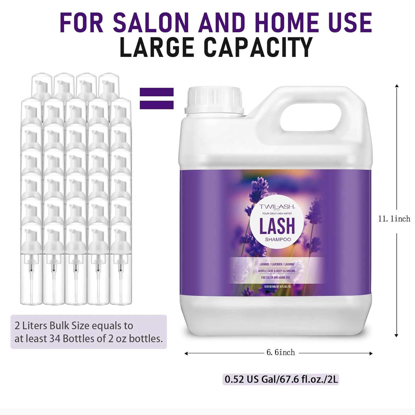 Lash Shampoo Bulk, Eyelash Cleanser for Extensions 2 Liters, Safe Makeup Remover, Non-irritating or Burning Eyelid Foaming Cleanser for Professional Salon and Home Use (Lavender-2L)