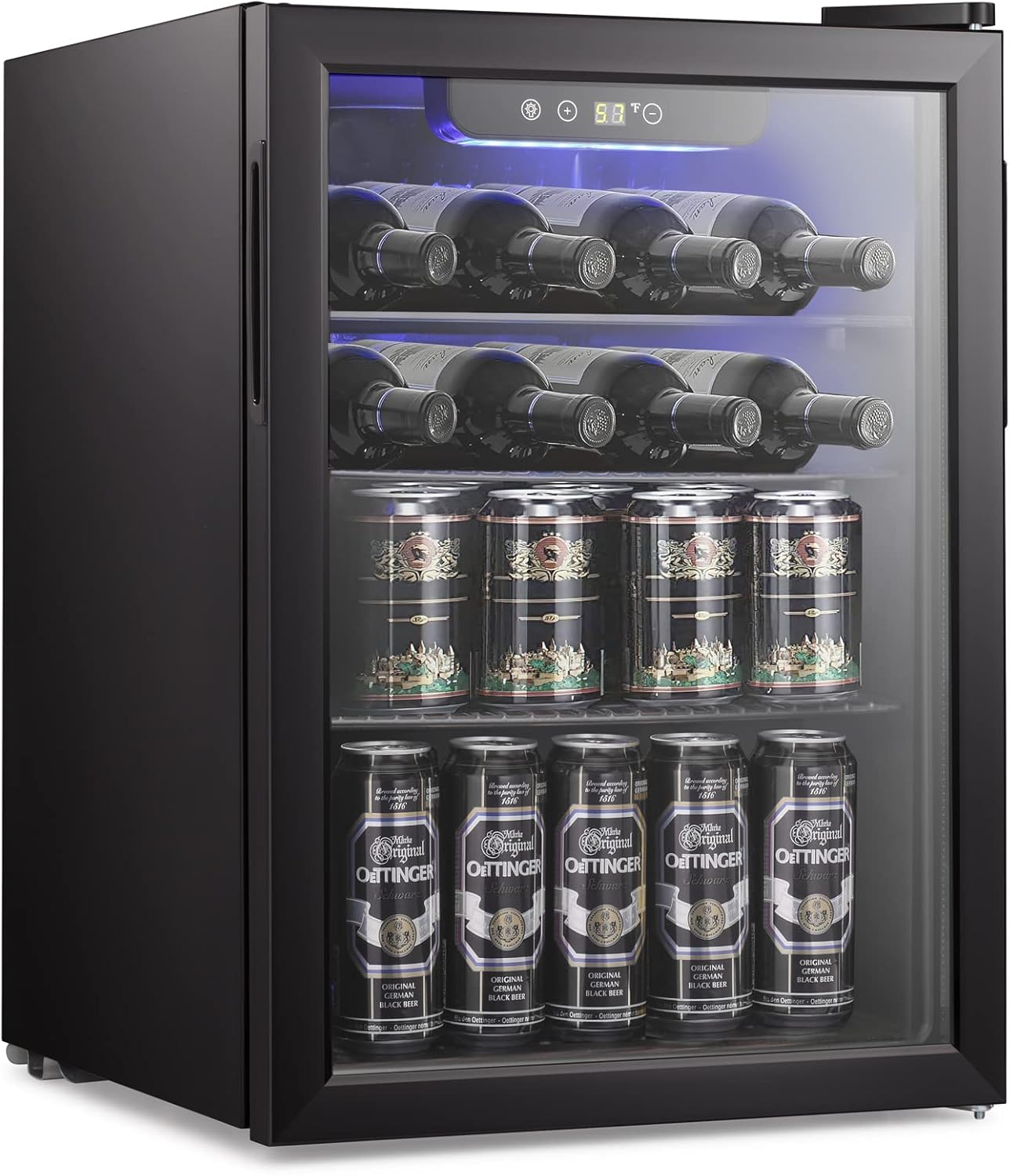 Antarctic Star 2.6cu.ft Wine Cooler/Cabinet Beverage Refrigerator, Small Mini Wine Cellar Fridge, Beer Soda Clear Front Glass Door, Quiet Operation, Adjust Temperature, Freestanding, Black