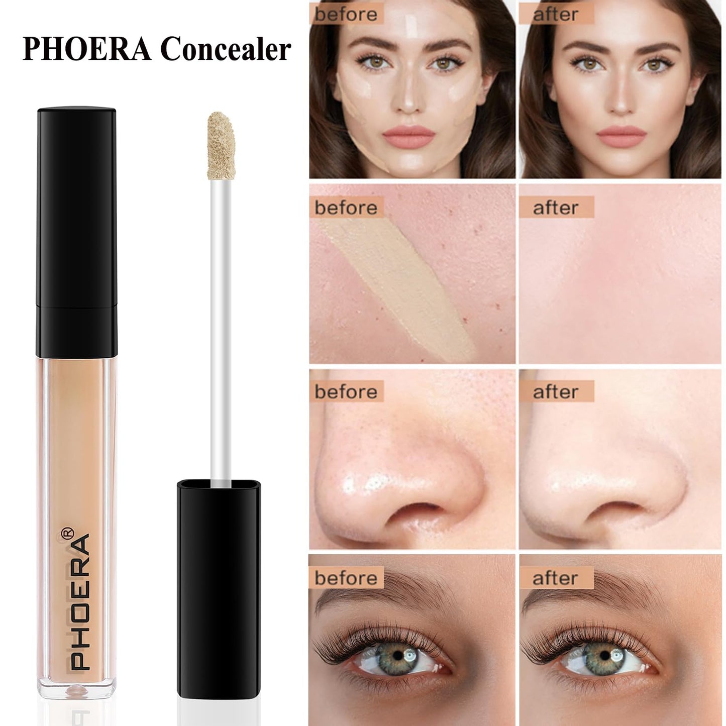 PHOERA Foundation Full Coverage Makeup, Mushroom Head Air Cushion CC Cream Natural Foundation Set,PHOERA Concealer, PHOERA Primer, PHOERA Powder, Foundation Brushes (103 Warm Peach+ 03 Warm Nude CC)