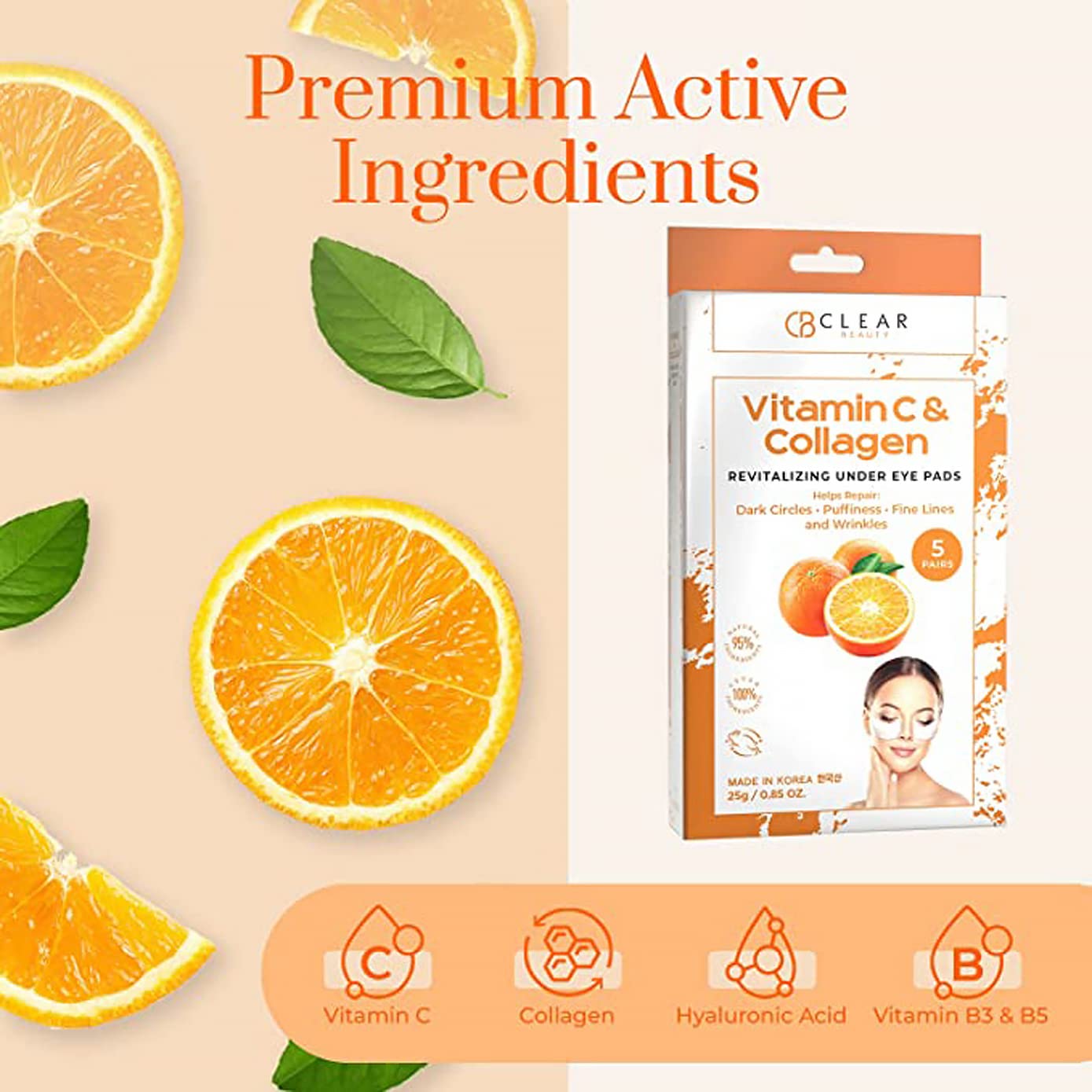 Vitamin C & Collagen Under Eye Patches 3 Pack - Diminishes Dark Circles & Puffiness, Anti-aging, Cooling & Soothing Eye Pads - Cruelty Free Korean Skincare
