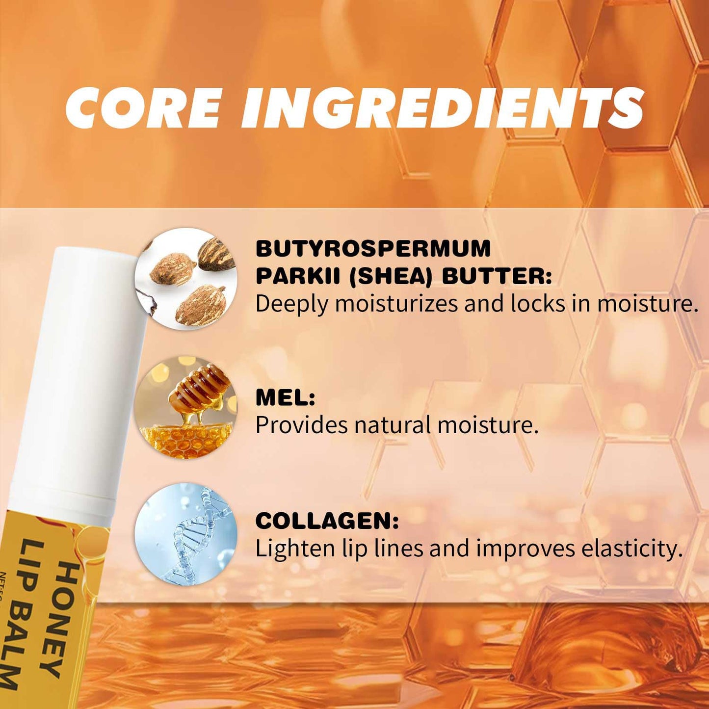 Honey Lip Balm,Organic Chapstick Lip Moisturizer,Hydrating for Dry & Chapped Lips with Collagen, Long-Lasting Moisturizing Daily Overnight Lip Mask,0.17 oz