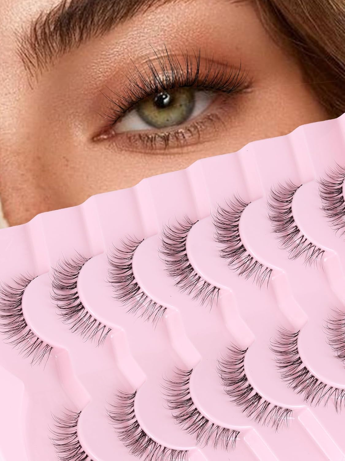 Eyelashes Natural False Lashes 14mm Eye Lashes with Thin Band 3D Volume Fake Eyelashes C Curl Wispy Lashes Natural Look 7 Pair