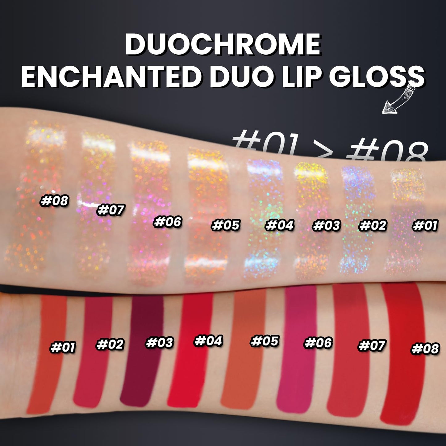 CHARMACY Multichrome Double Head Non-Stick Lip Gloss, Metallic Colourful Lip Glaze, Anti-transfer, Long Lasting Waterproof Liquid Lipstick Makeup (#08)