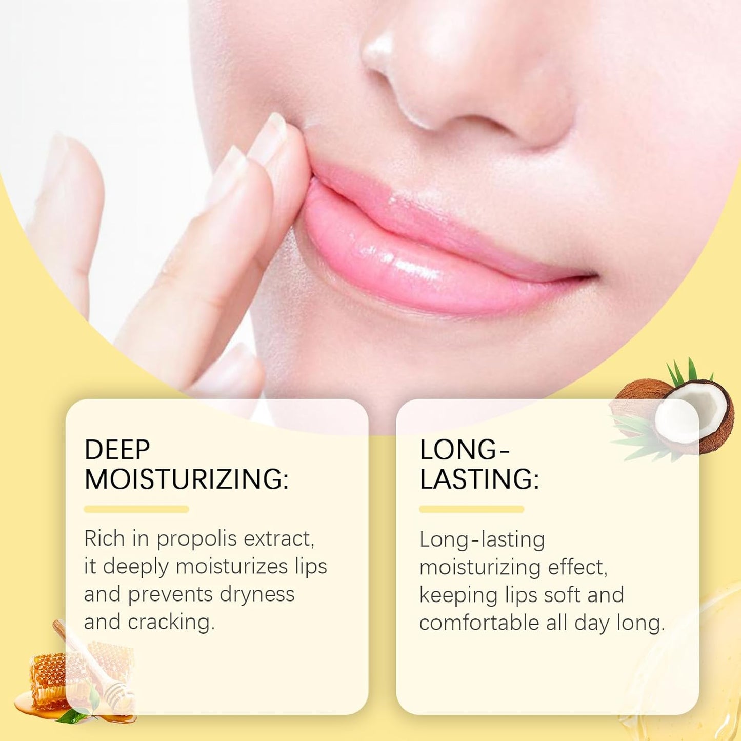 Honey Lip Balm, Propolis Long Lasting Hydrating Lip Butter & Mask, Overnight Nourishing Care, Gentle Exfoliation, Non-sticky Fresh Texture
