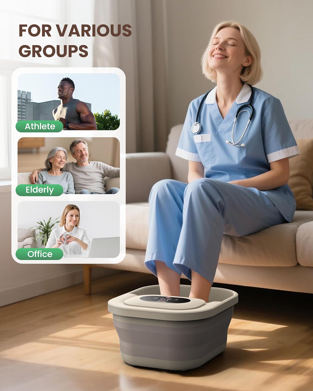 Collapsible Foot Spa with Heat, Bubble, Temperature Control, Foot Spa Bath Massager with 8 Massage Rollers, Pumice Stone, Pedicure Foot Bath for Relaxation,Stress Relief