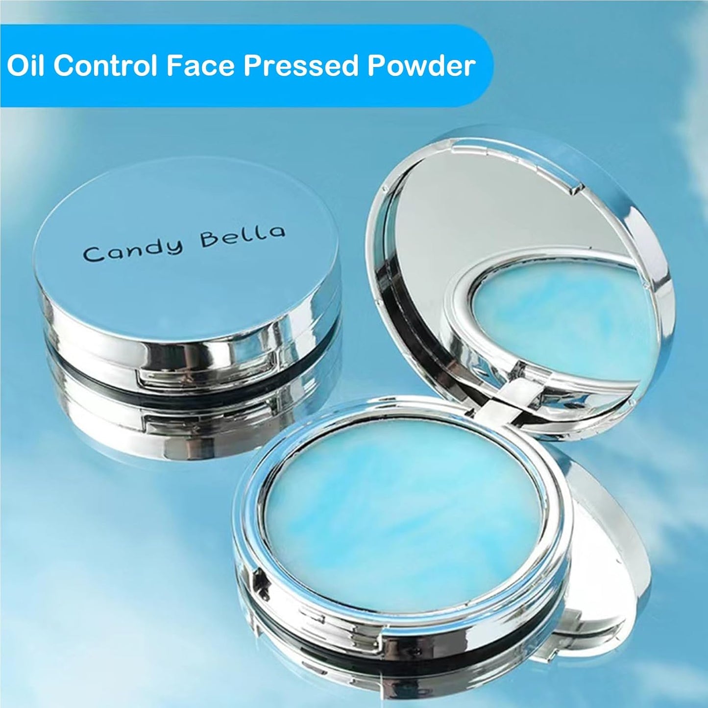 Blue Matte Powder Oil Control Face Pressed Powder Jelly Pressed Powder Face Makeup Setting Powder, Chillab Polvo Compacto with Mini Powder Puff, for Silky Blurring Oil Control Long-Lasting Makeup