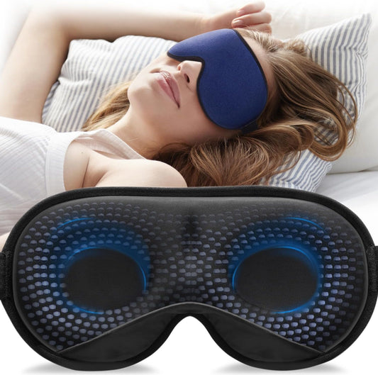 YFONG Weighted Sleep Mask, Women Men 3D Eye Mask Blocking Lights Sleeping Mask (4.2oz/120g), Pressure Relief Night Sleep Eye Mask with Adjustable Strap, Eye Cover Blindfold for Travel Nap Yoga, Blue