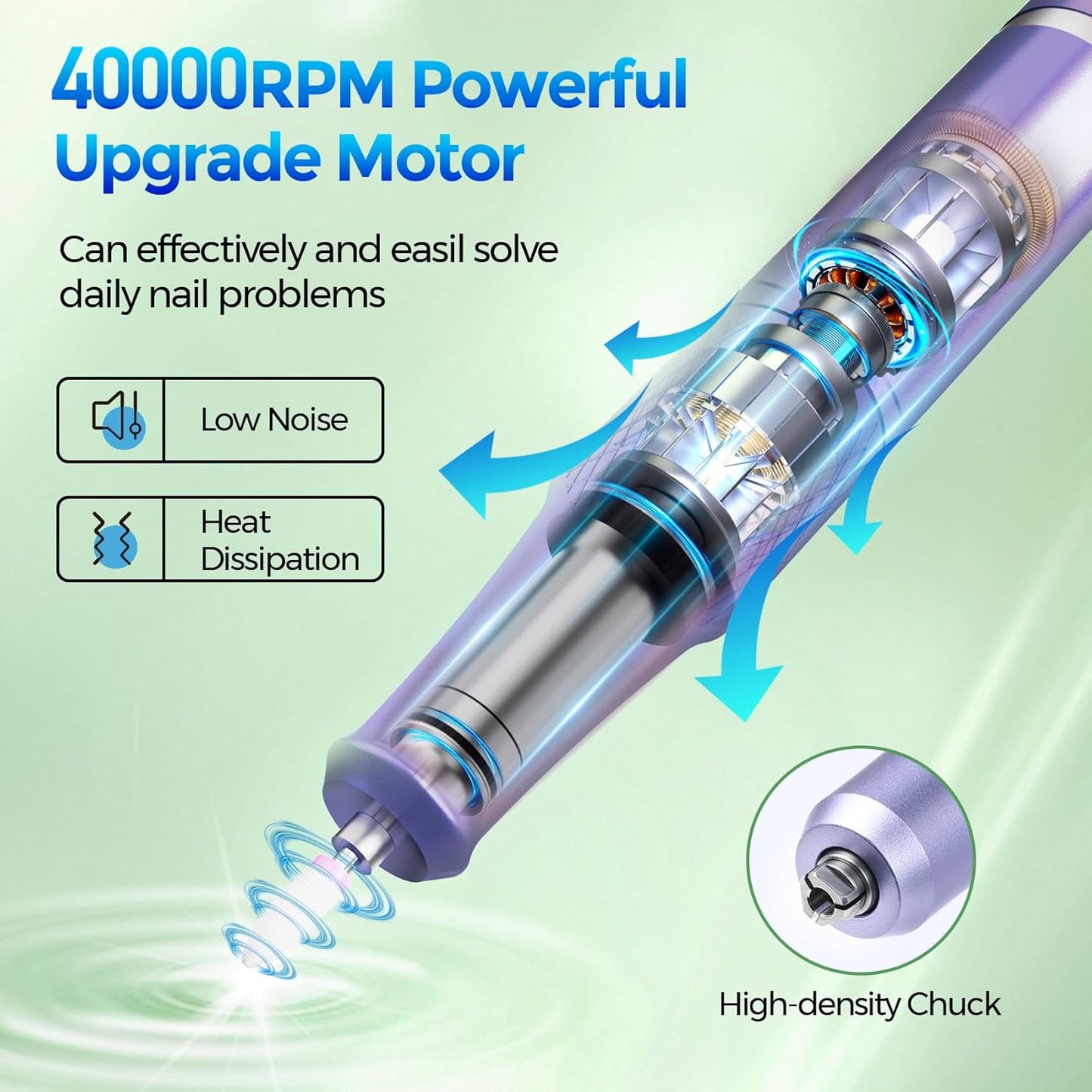 Nail Drill Electric File: DEDNMSCA Sparkly Professional Nail Drill Kit, 40000RPM E-file Machine with USB LED Light and 12 Drill Bits for Acrylic Nail Remove Gel Polish Manicure for Salon Home, Diamond