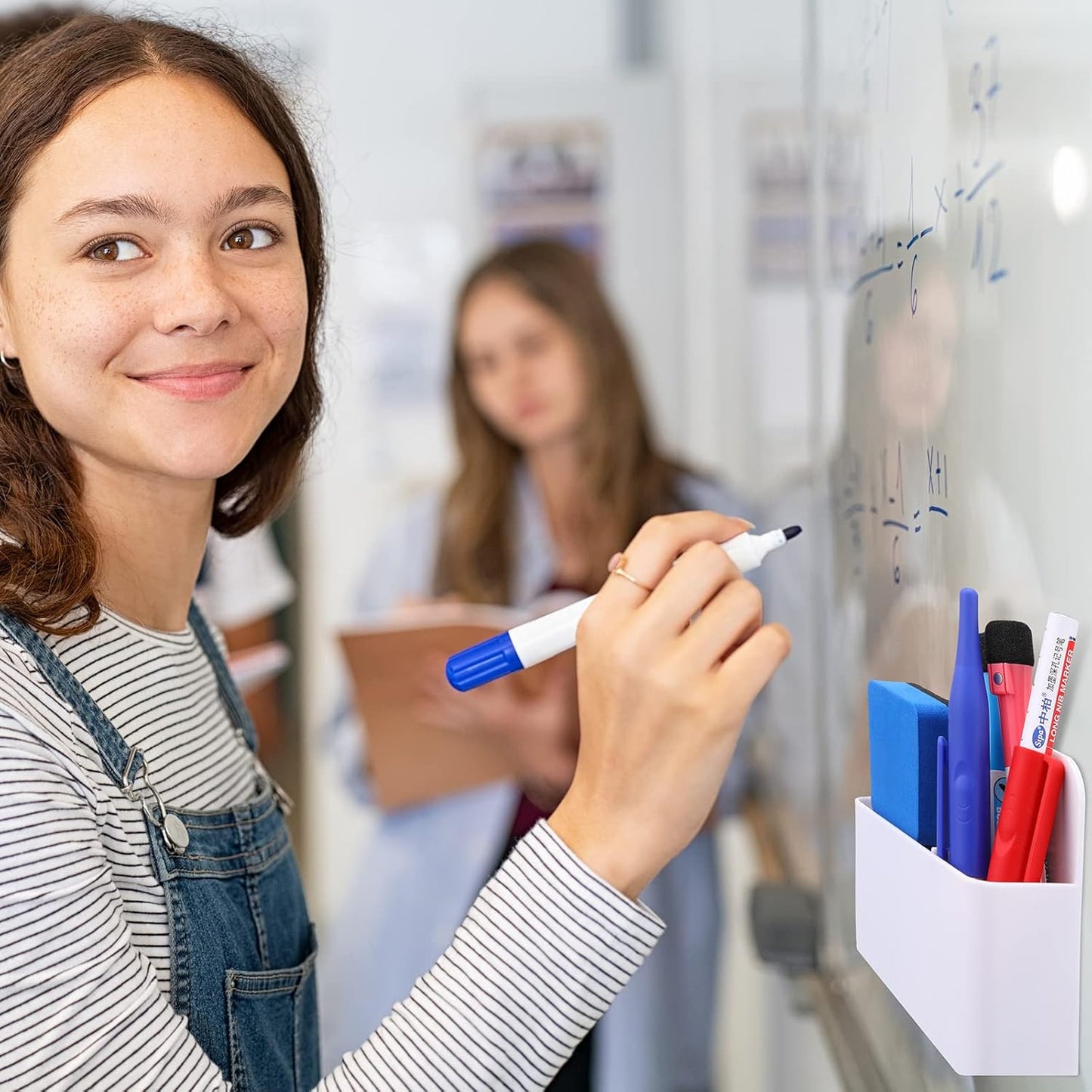 20 Pack Magnetic Dry Erase Marker Holder Bulk Whiteboard Magnetic Marker Holder Pen Pencil Organizer for Classroom Whiteboard Refrigerator Locker Storage (White)