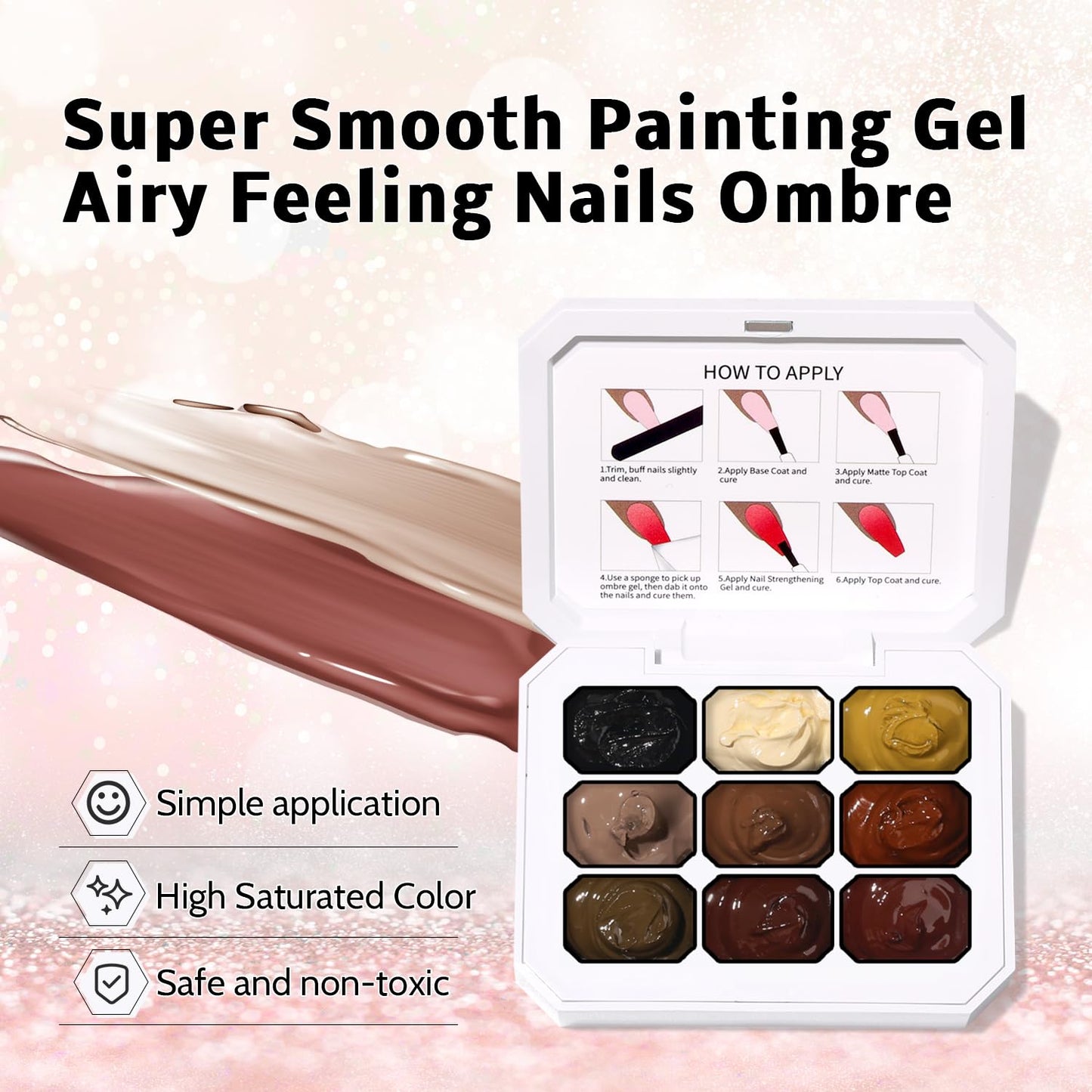 Sponge Pat Paint Nail Gel, 9 Colors Ombre Nails Gradient Gel Nail Blush Blooming Aura Nails Drawing Stripper Floral Painting Nail Art, No Wipe, UV/LED Curing (9 Colors B)