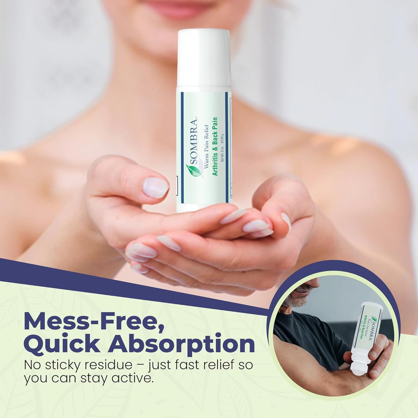 Sombra Warm Pain Relief Gel, Warm Relief for Arthritis and Chronic Pain Pre-Workout Muscle Rub Vegan Formula Free of Artificial Fragrances, Dyes, NSAIDs, Wax, Petroleum, Alcohol - 3oz Roll-On