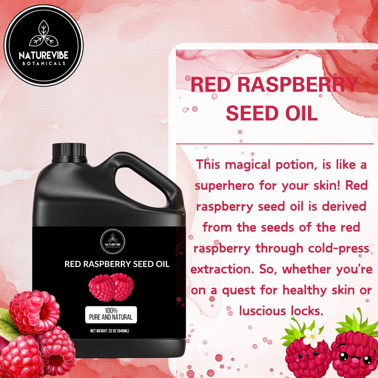 Naturevibe Botanicals Red Raspberry Oil 32 Ounces | 100% Pure and Natural | Great for Skin Care and Hair Care