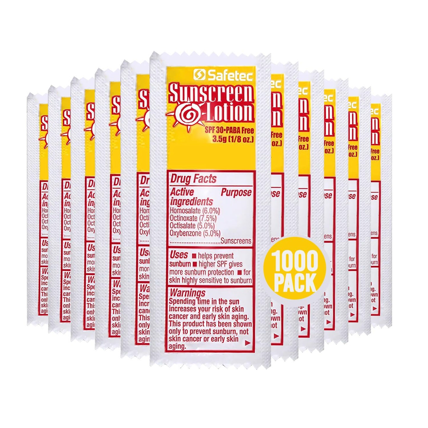 Sunscreen Lotion, SPF30 Protection and PABA Free, Individual Packets of Sunscreens (Pack of 1000) – Travel Size Sun Screen for Outdoors, Bundled with reclosable Homesphere bag