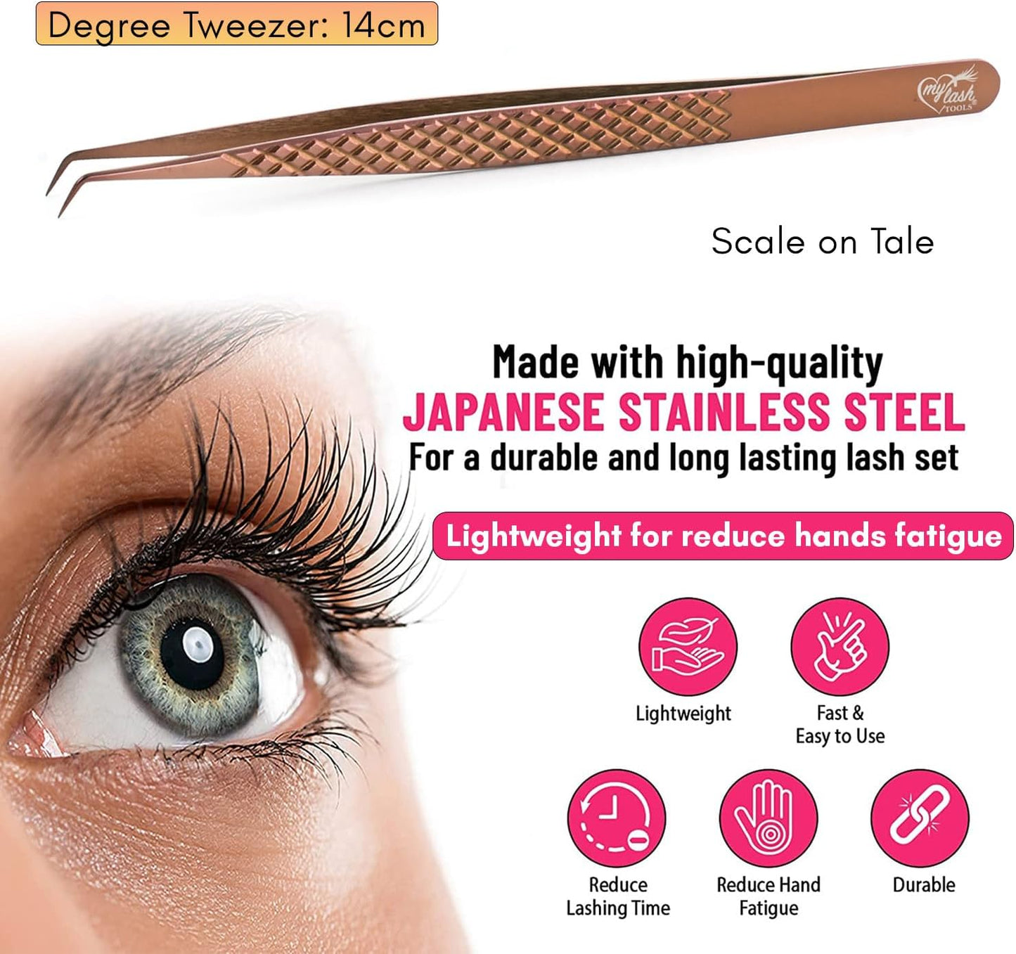 My Lash Tools Eyelash Extension Curved Degree Tweezers for Isolation Lash Extensions 14cm, Best for Individual Isolation & Classic Lashes Japanese Stainless Steel Eyelash Twisers (Copper x)