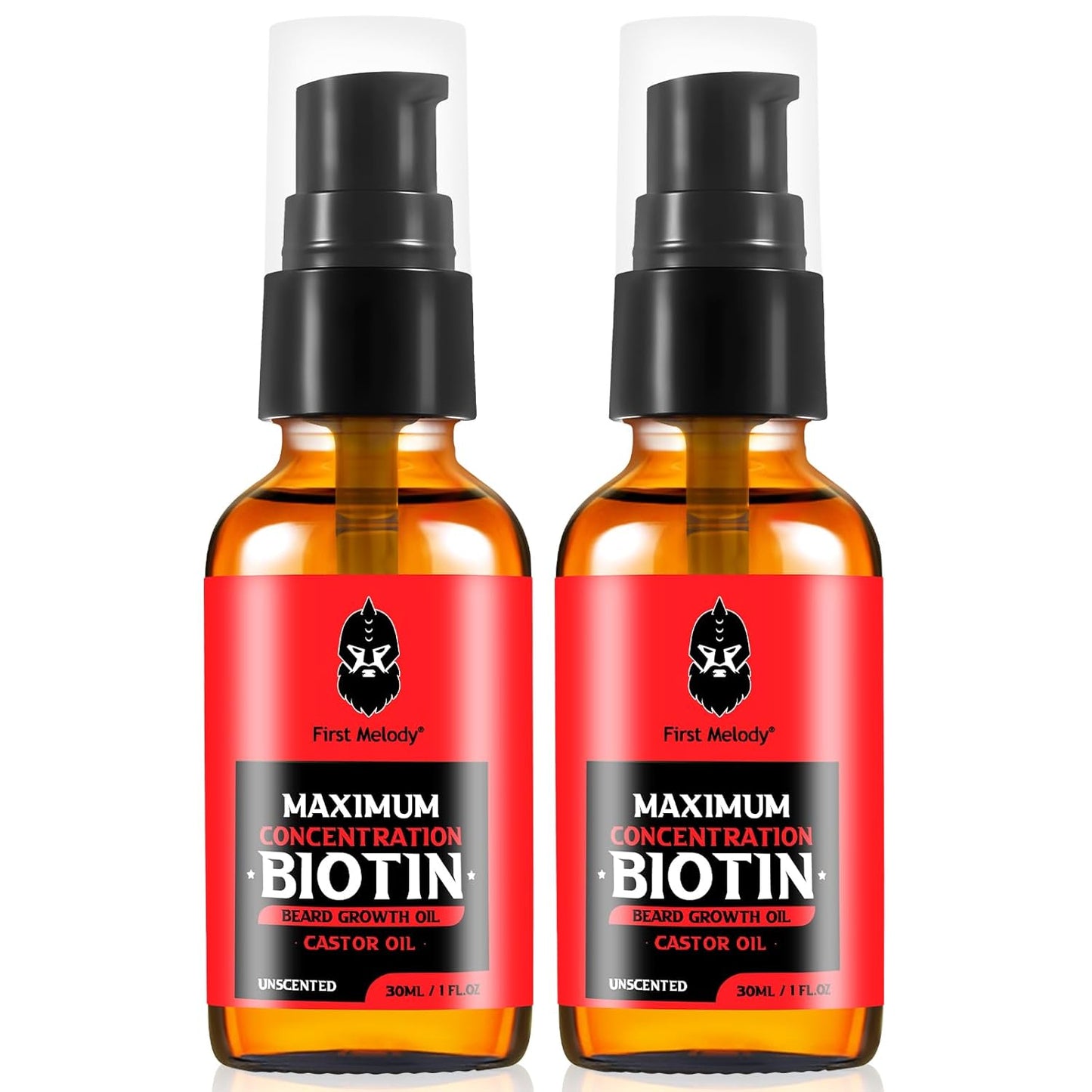 Beard Oil,Maximun Thickening Biotin, with Castor Oil and Argan & Jojoba Oils, Promotes Beard Growth, Styles, Strengthens & Softens Beards & Mustaches,1 Ounce*2（2 Pack）