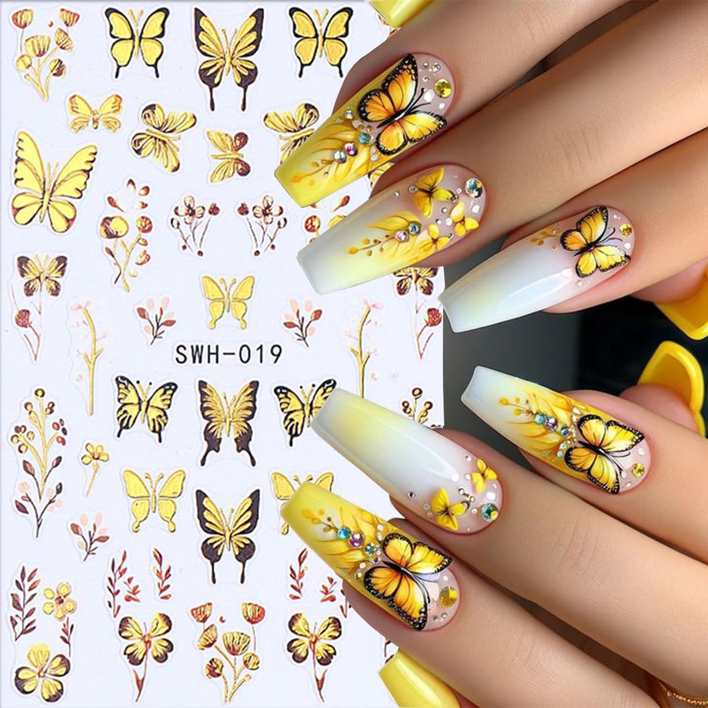 Butterfly Nail Art Stickers Gold Butterflies Nails Art Decals 3D Self-Adhesive Nails Sticker Holographic Spring Decal Decoration for Women Blue Butterfly Manicure Stickers DIY Nail Supplies
