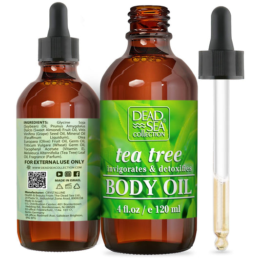 Dead Sea Collection Body Oil with Tea Tree-Dry Skin Moisturizer and Hydrating Massage - Nourishing Bath Oil - Increase Skin Elasticity and Provide Anti-Aging Support for Face and Body (4 fl.oz)