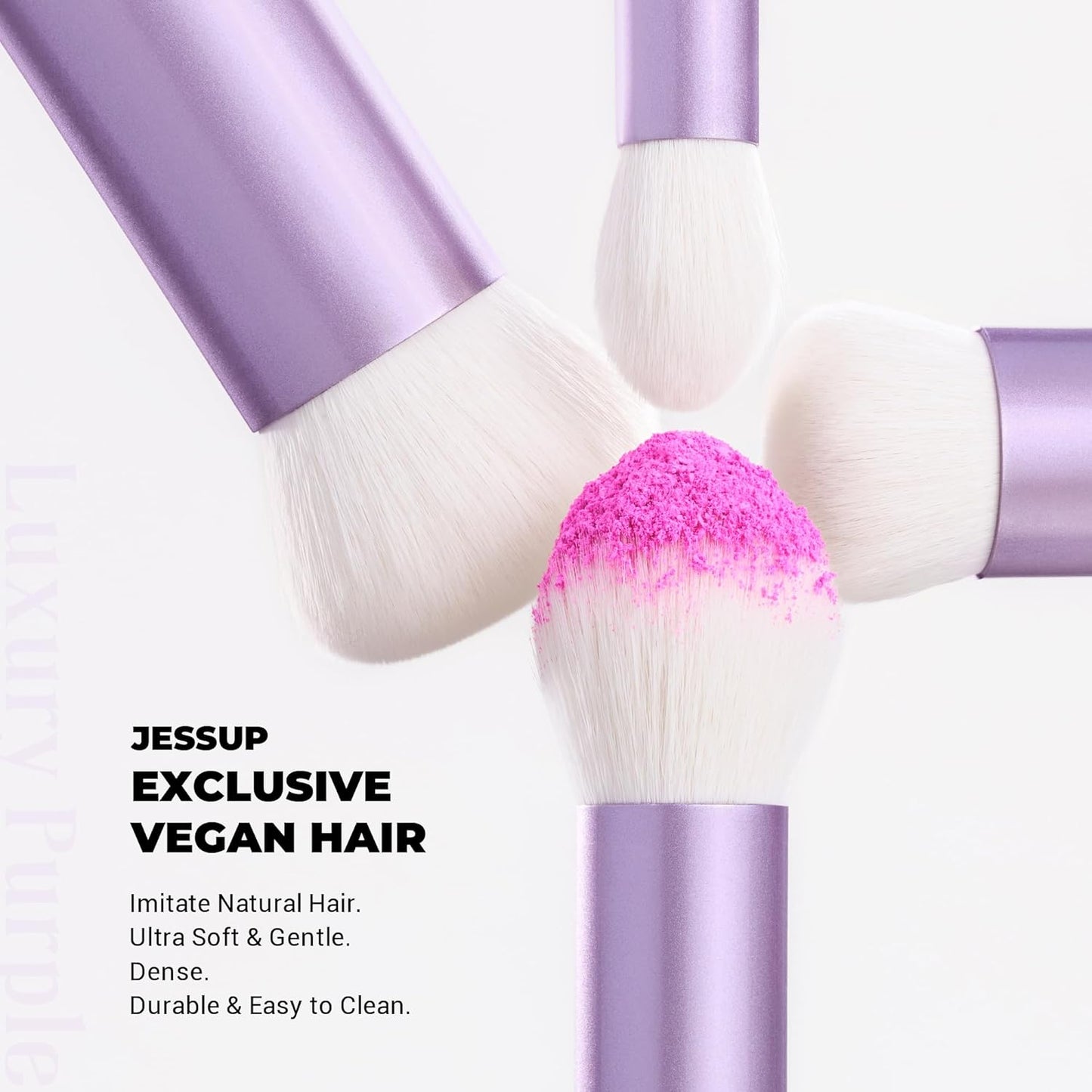 Jessup Makeup Brushes Set 4pcs Face Kabuki Brush for Foundation Contour Powder Blush Bronzer and Highlighter, Premium Synthetic Fiber Cruelty-Free, Luxury Purple T517