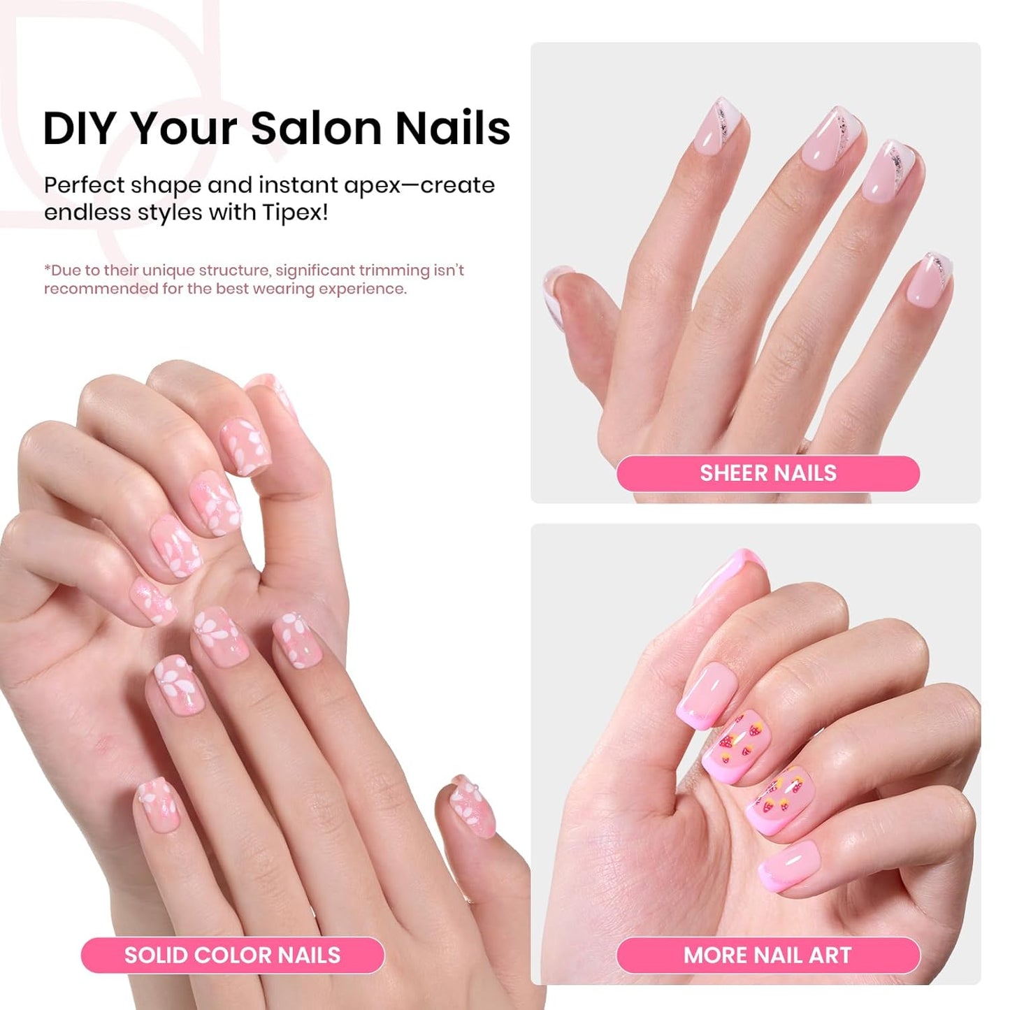 Beetles Tipex Instant Apex Nail Tips Kit, Extra Short Squoval 224Pcs 16 Sizes Pre-Building & Pre-Etched Gel Nail Tips Thicker Acrylic Nails False Nail Extension with Tipex Uv Nail Glue Mini Nail Lamp