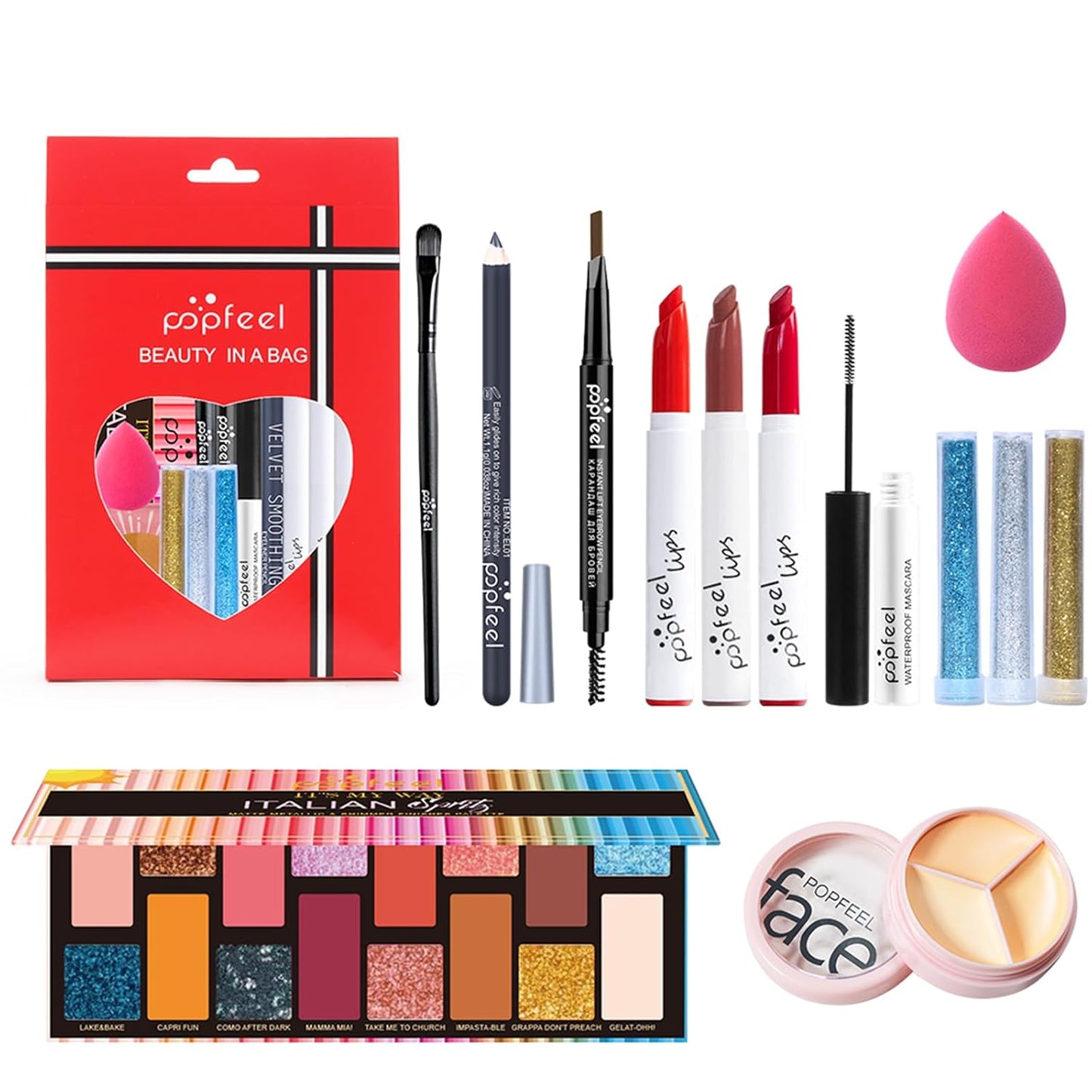 Makeup Kit for Teens, Makeup Starter Kit for Teens with Gift Bag, Matte Glitter Shadow Palette, Lipstick Set, Eyebrow Pen, Black Mascara, Shimmer Powder etc, Birthday Gifts for Women Girls
