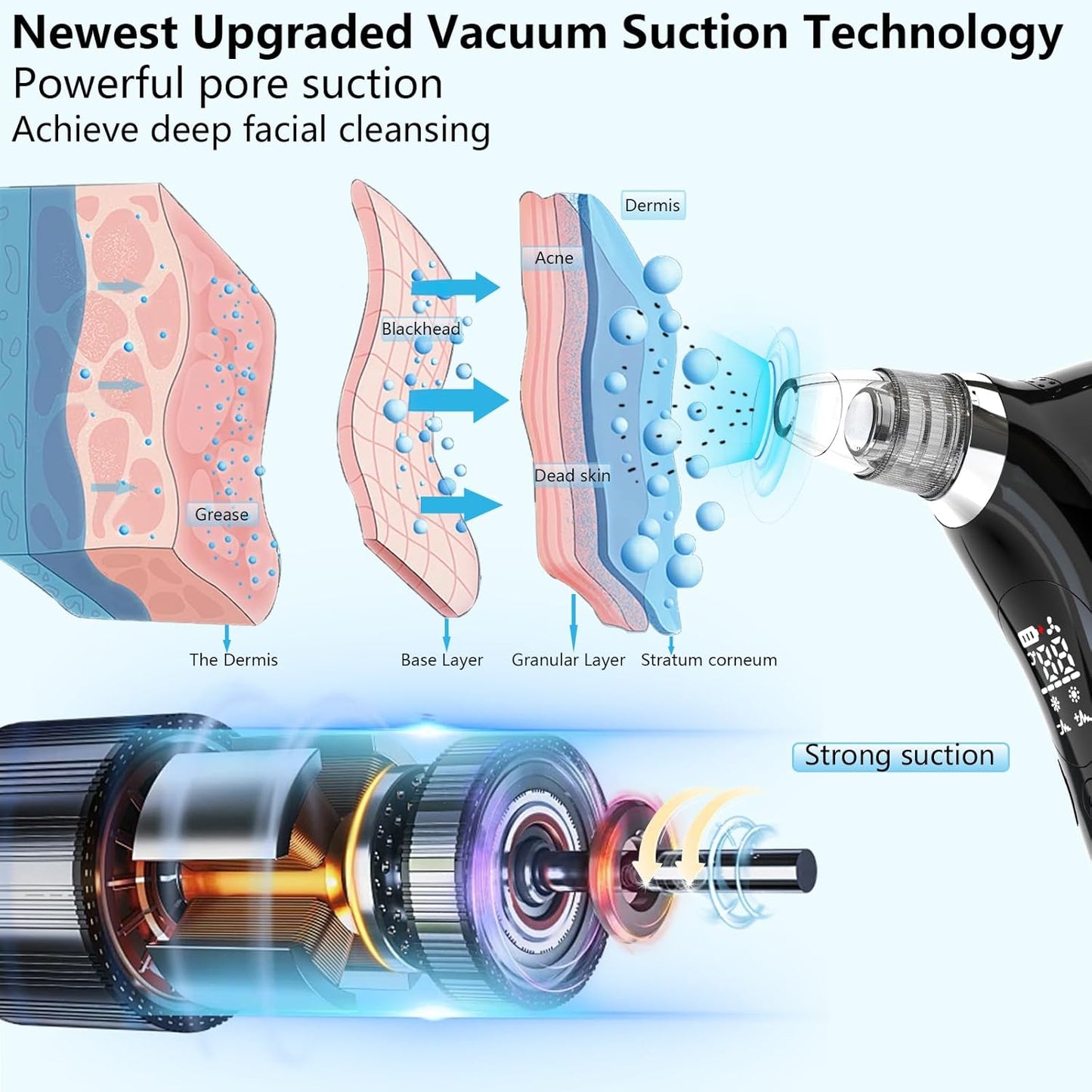 Blackhead Remover Vacuum Face Suction Pore Cleaner with Hot&Cold Compress Positive&Negative Ion Massage Nose Whitehead Remover Pimple Sucker with 5 Probes Pore Extractor Tool… (Black)