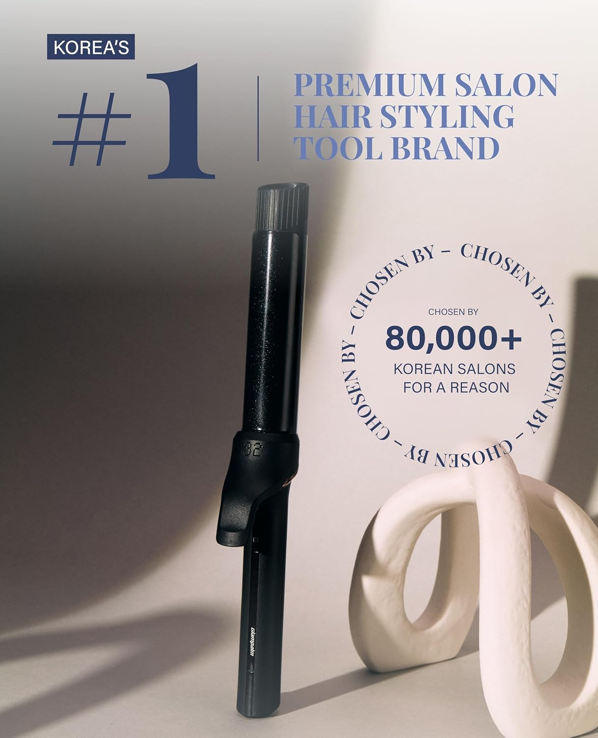 GLAMPALM Curling Iron 1 1/4" - Long Barrel Ceramic Hair Curler for Women, Korea's No.1 Salon Hot Tool, 5 Temps & 30s Heat-up, 3D Swivel Cord & Dual Voltage, Black (GP628)