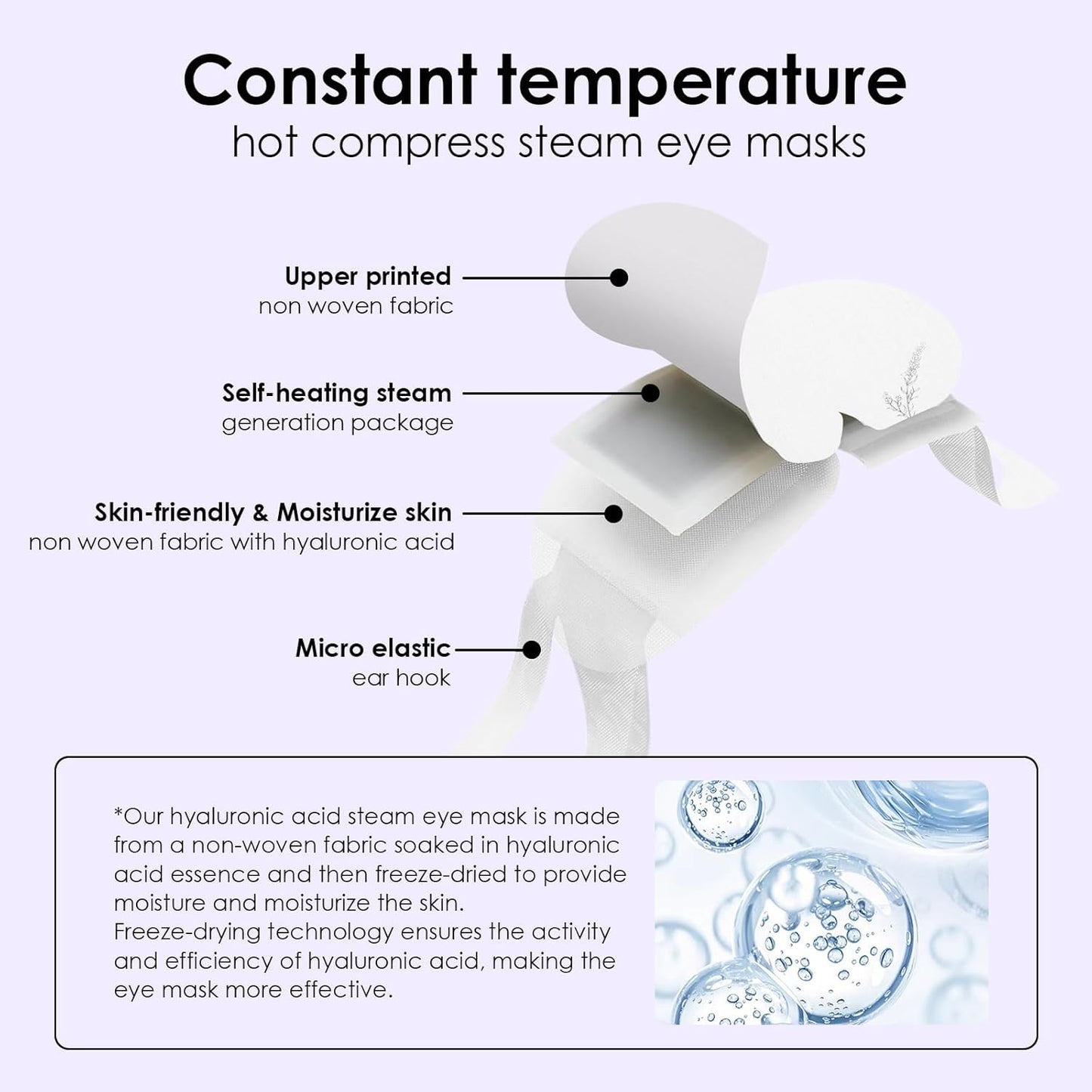 Steam Eye Masks, Rich Hyaluronic Acid Heated Lavender Eye Mask, Disposable SPA Sleep Eyes Mask, Relieving Dry Eyes, Dark Circles and Puffiness, 10 Packs