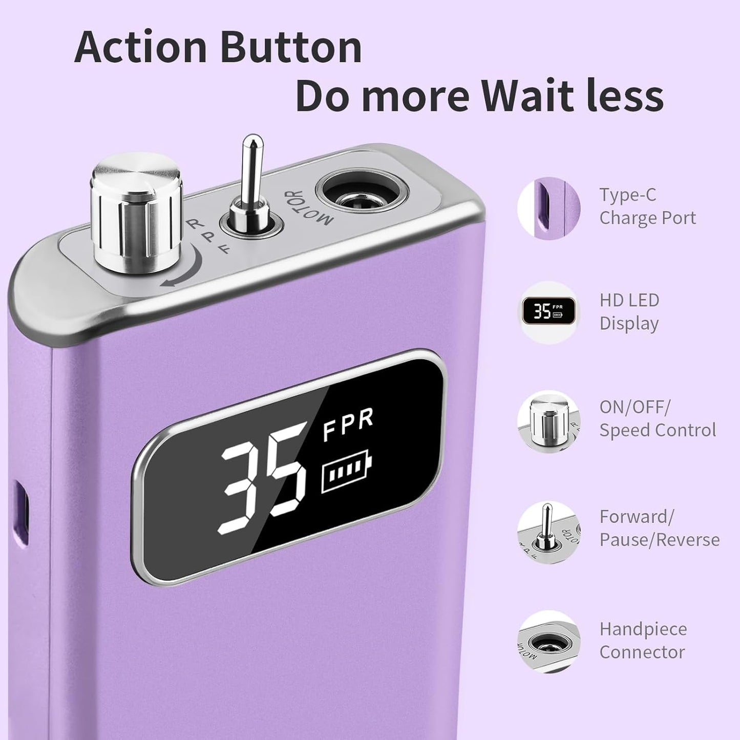 Electric Nail Drill File, Professional Portable Nails Drills Kit with Rechargeable Stand 7 Bits, Cordless E Filer for Gel Acrylic uñas Nails Remover Home Salon Manicure Pedicure Tools, Purple