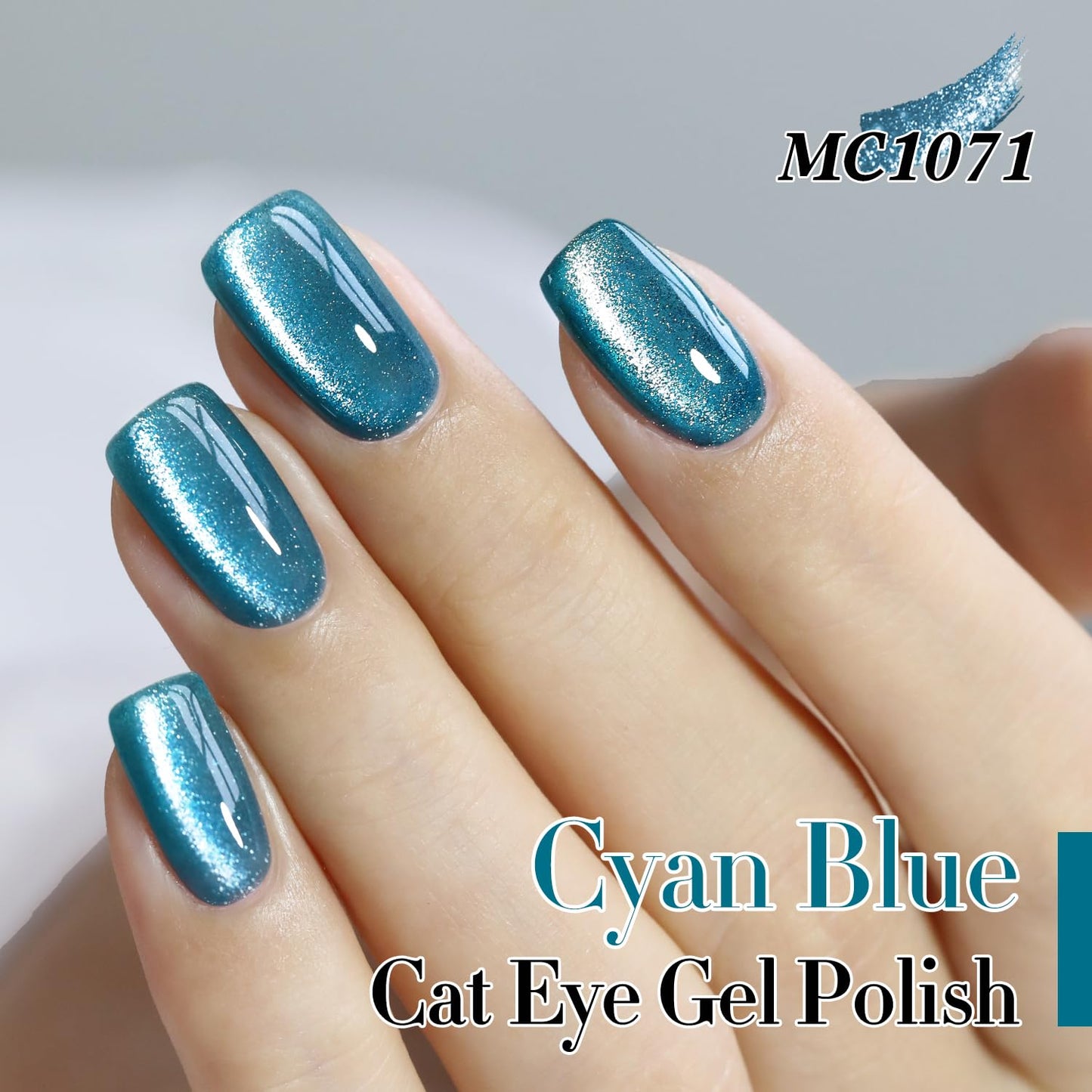 Double Rhythm 0.5 OZ Cat Eye Gel Polish with Magnet 15ML Holographic Glitter Shimmer Translucent Jelly Color Magnetic Polish Salon DIY at Home (Teal-MC1071)