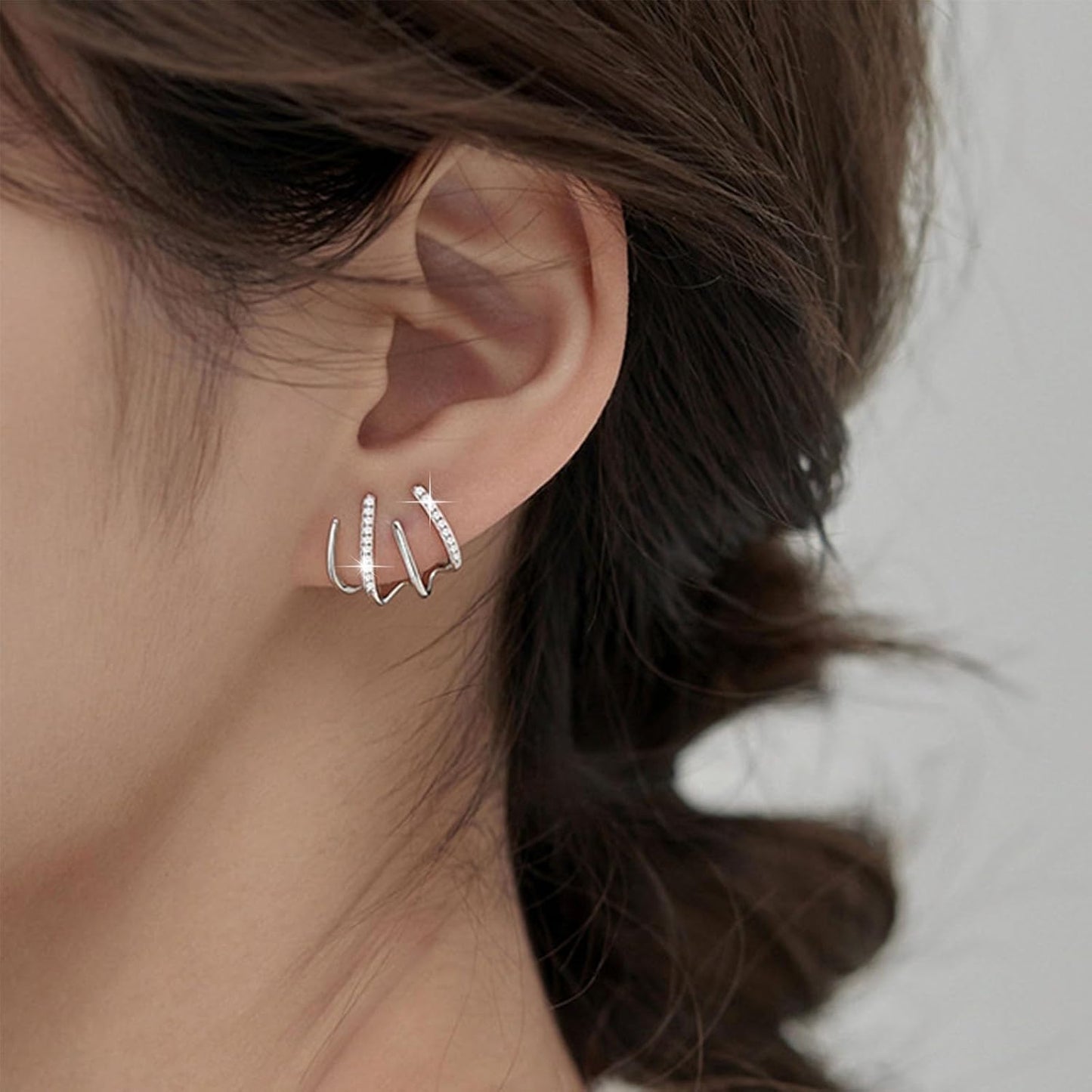 Boho Crystal Claw Earrings Silver Cz Needle Claw Stud Earrings Sparkle Needle Claw Earrings Minimalist Huggie Illusion Earrings Jewelry for Women