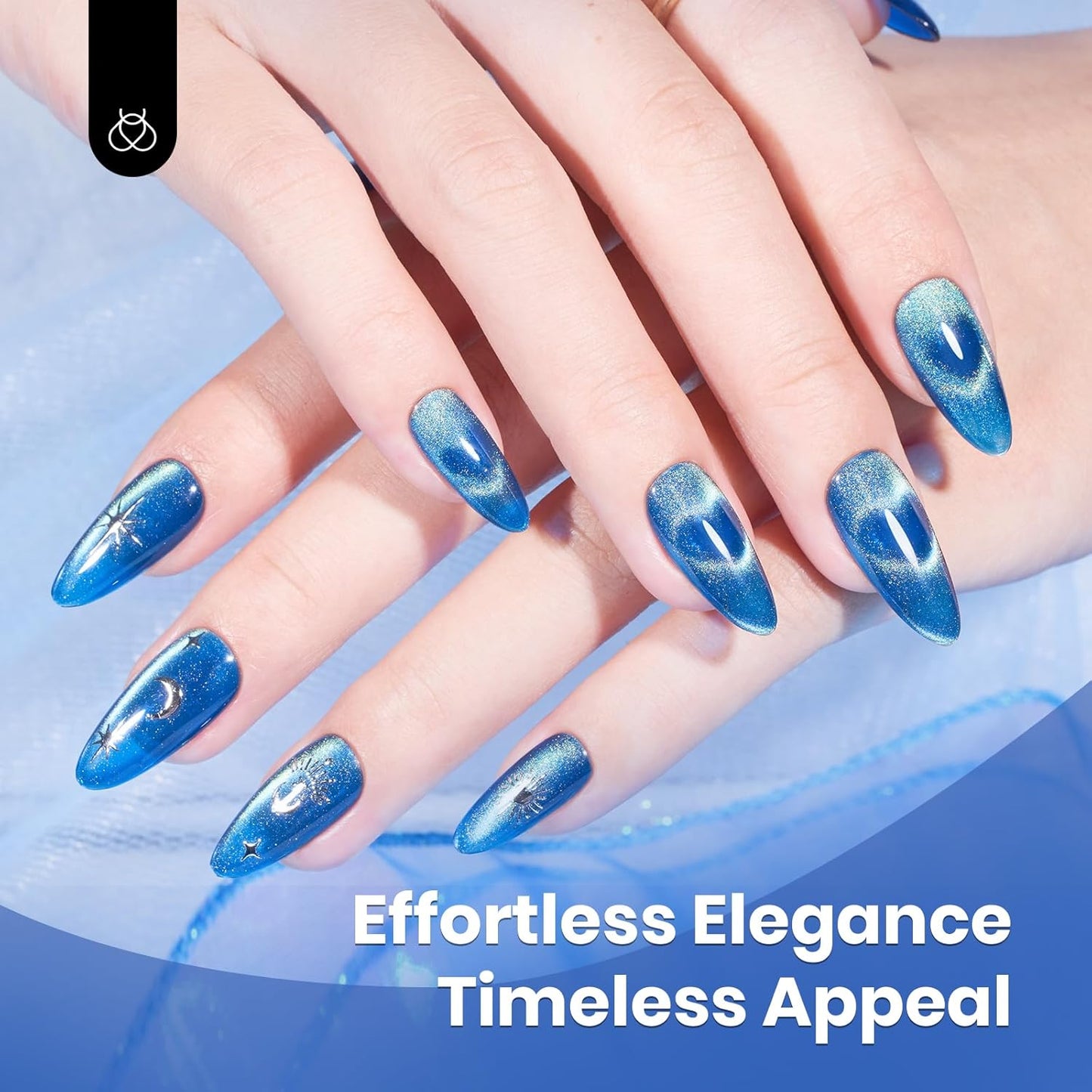 Beetles Blue Cat Eye Gel Nail Polish - 15ML Blue Glass Cat Eye Glitter Magnetic Gel Polish Shimmer Soak Off UV Stellar Whisper Collection Nail Art Design Manicure Gifts for Women