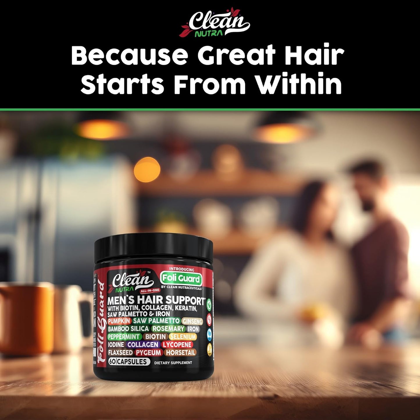 Hair Growth Supplement For Men | Biotin Hair Vitamins Collagen Pumpkin Seed Saw Palmetto Iron Ginseng Bamboo Silica Rosemary Peppermint Keratin Selenium Iodine Flaxseed Horsetail Vitamin A C D3 E B12