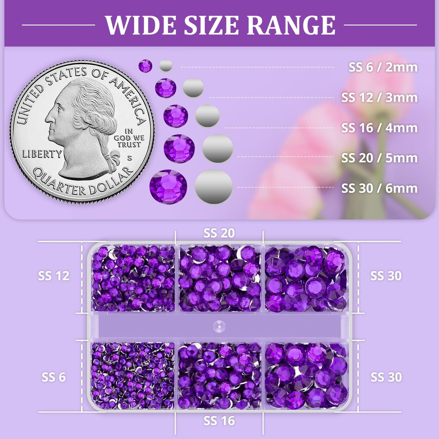 Resin Rhinestones for Crafting, 1 Box Dark Violet Multi Sizes Flatback Bedazzling Crystals for Crafts Nail Art Deco, Non Hotfix Gems Charms for Tumbler Shoes Clothing Fabric Face Makeup