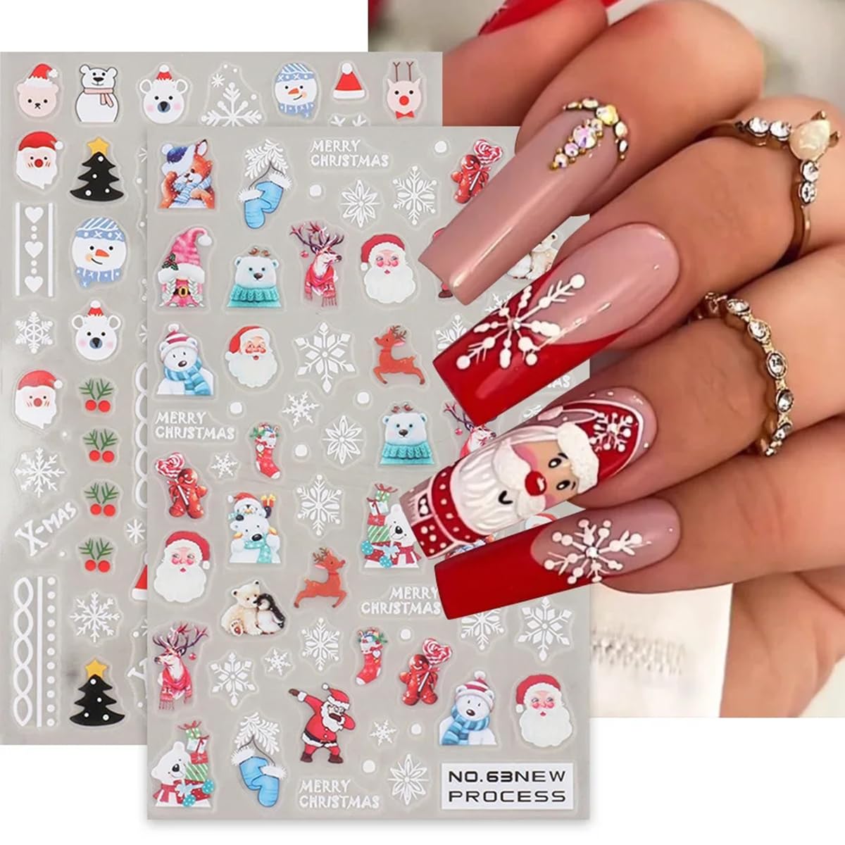 Christmas Nail Art Stickers Decals 6 Sheets Cute Cartoon Snowflake Nail Decals 5D Elk Santa Nail Art Design Xmas Nail Supplies Christmas Manicure Stickers for Nail Art Decorations Holiday DIY Nails
