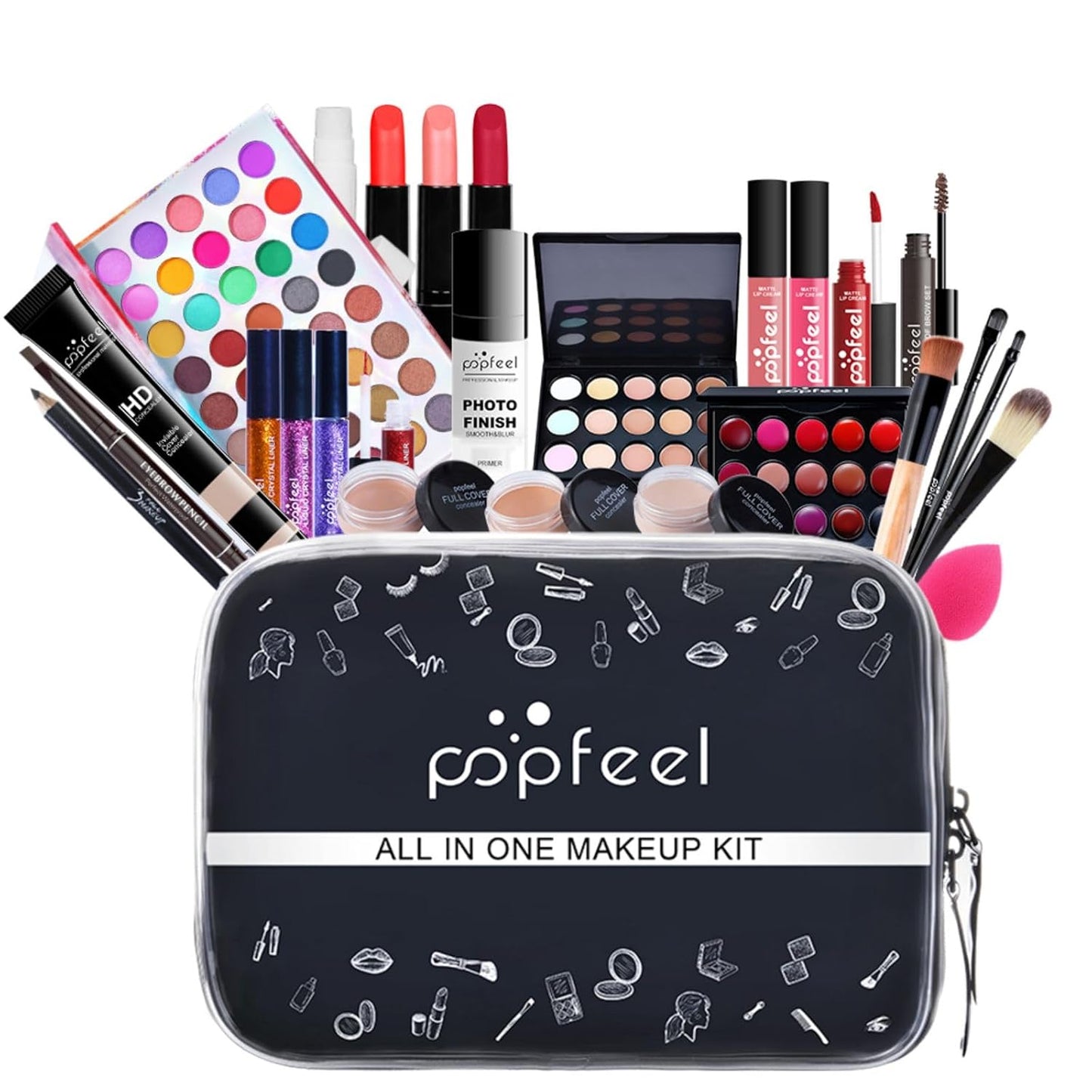 All-in-one Makeup Set Holiday Gift | Full Makeup Kit for Women Essential Starter Bundle Include Eyeshadow Palette Lipstick Blush Cream Concealer Face Powder Eyeliner Mascara Lipgloss Brush