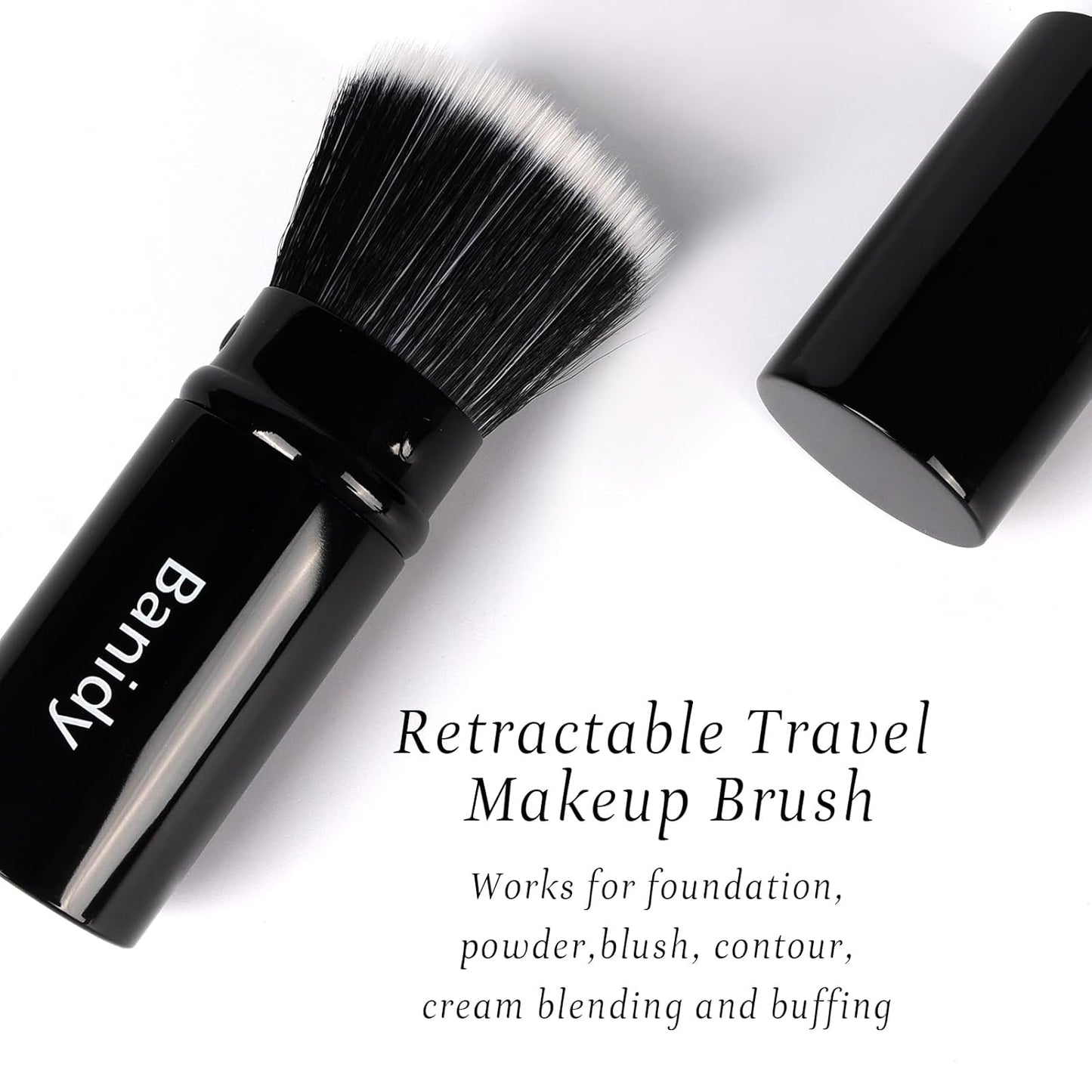Foundation Makeup Brush Flat Top Kabuki Face Blush Liquid Powder Foundation Brush Retractable Travel Brush for Blending Liquid, Cream or Flawless Powder Cosmetics
