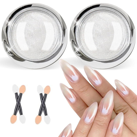 Pearl Chrome Nail Powder BISHENGYF:【Super Mirror Effect】White Pearl Chrome Nail Powder Ice Transparent Aurora Chrome Nai l Powde r for Nails Art DIY