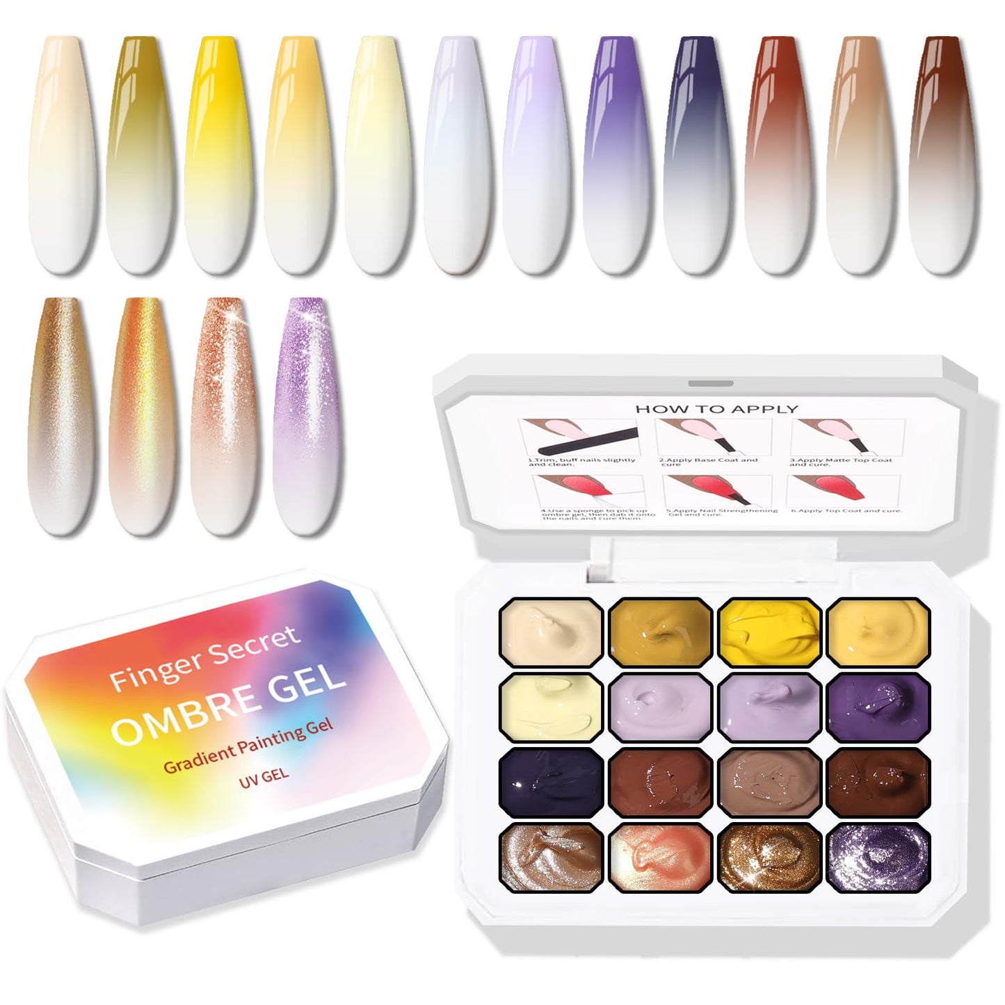 Sponge Pat Paint Nail Gel, Ombre Nails Gradient Gel Nail Blush Blooming Aura Nails Drawing Stripper Floral Painting DIY Nail Art, No Wipe, UV/LED Curing (16 Colors D)